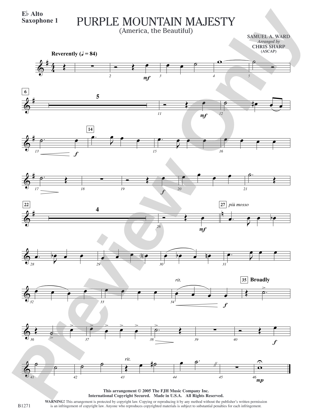 Purple Mountain Majesty (America, The Beautiful): E-flat Alto Saxophone 1