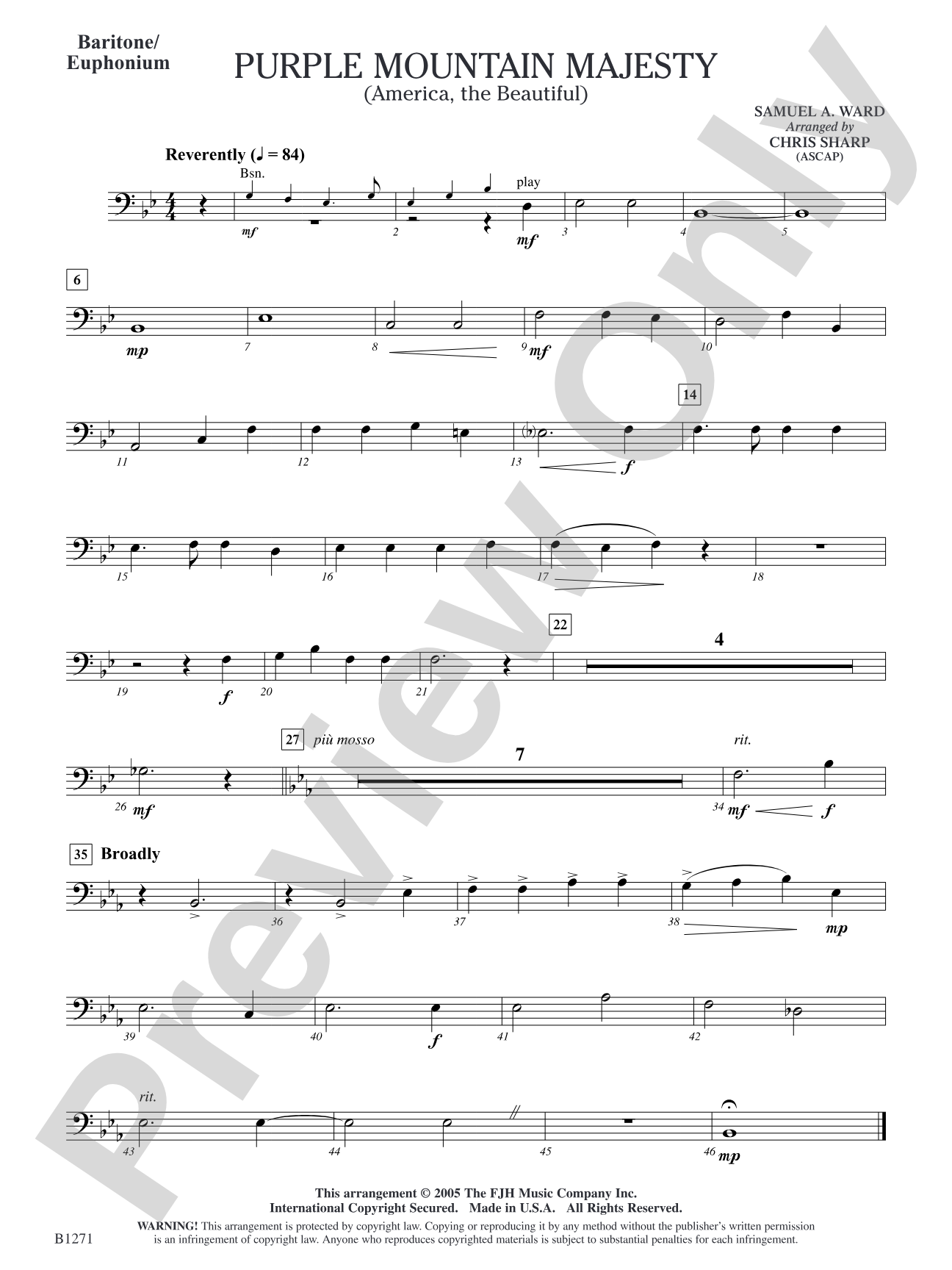Purple Mountain Majesty (America, The Beautiful): Baritone/Euphonium