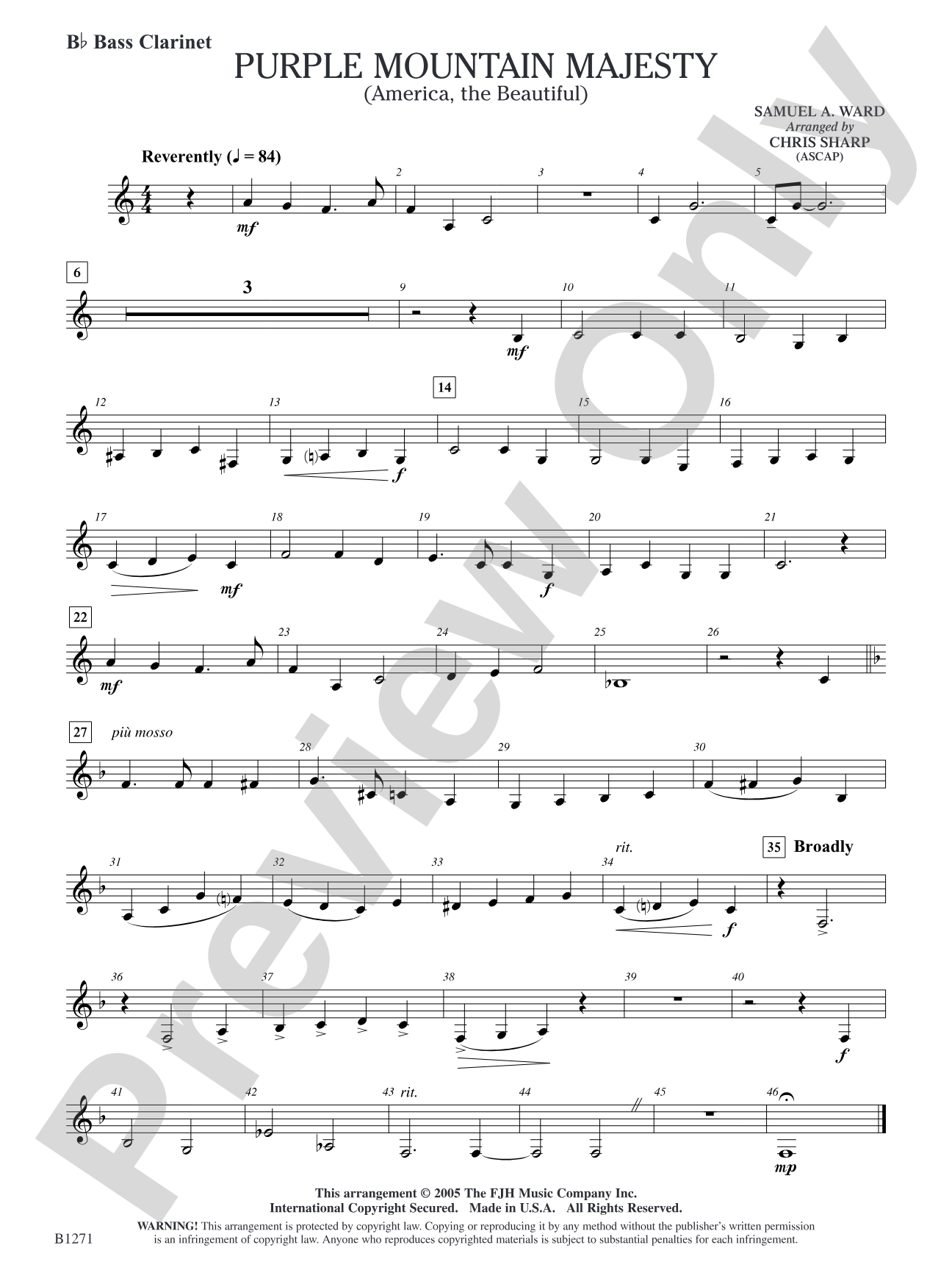 Purple Mountain Majesty (America, The Beautiful): B-flat Bass Clarinet