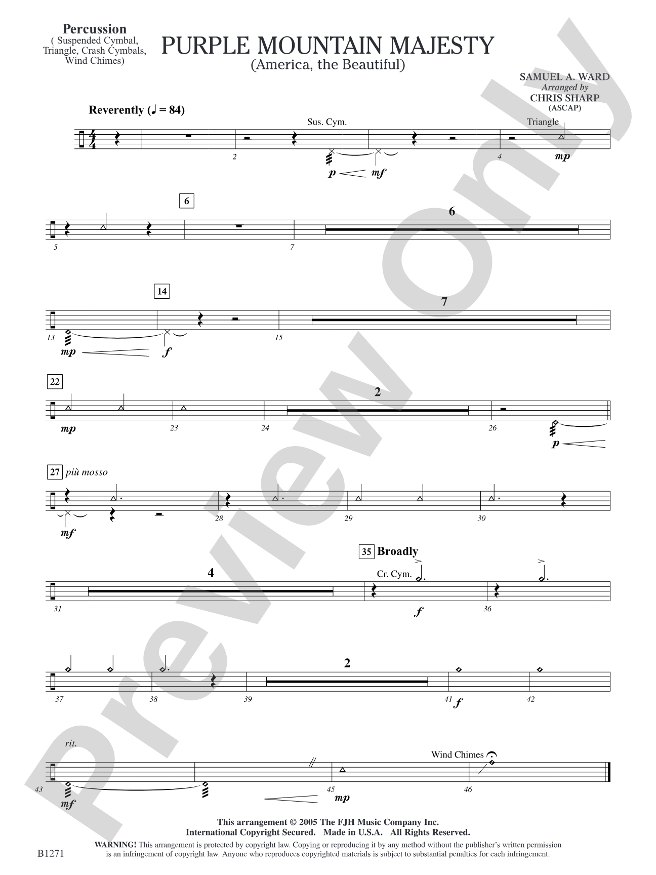 Purple Mountain Majesty (America, The Beautiful): Percussion