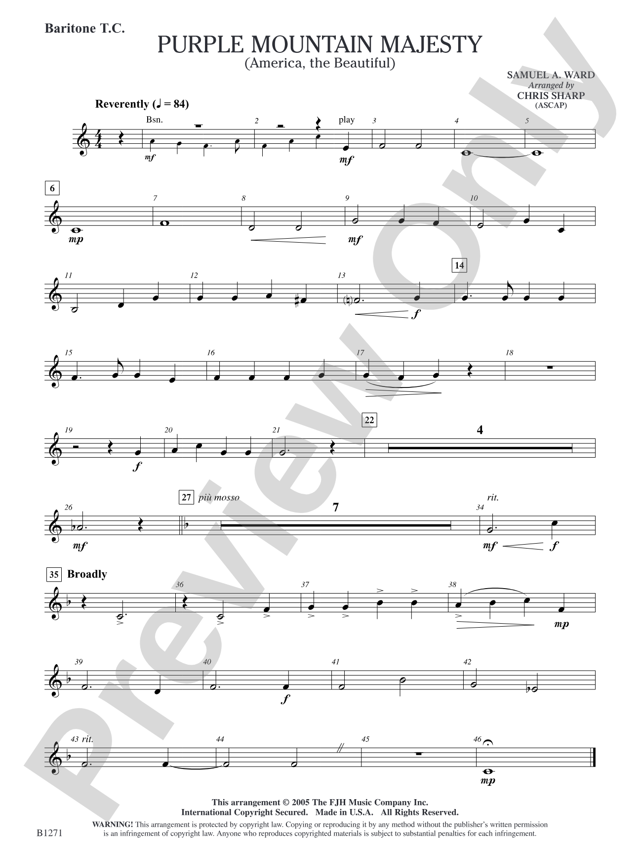 Purple Mountain Majesty (America, The Beautiful): Baritone T.C.