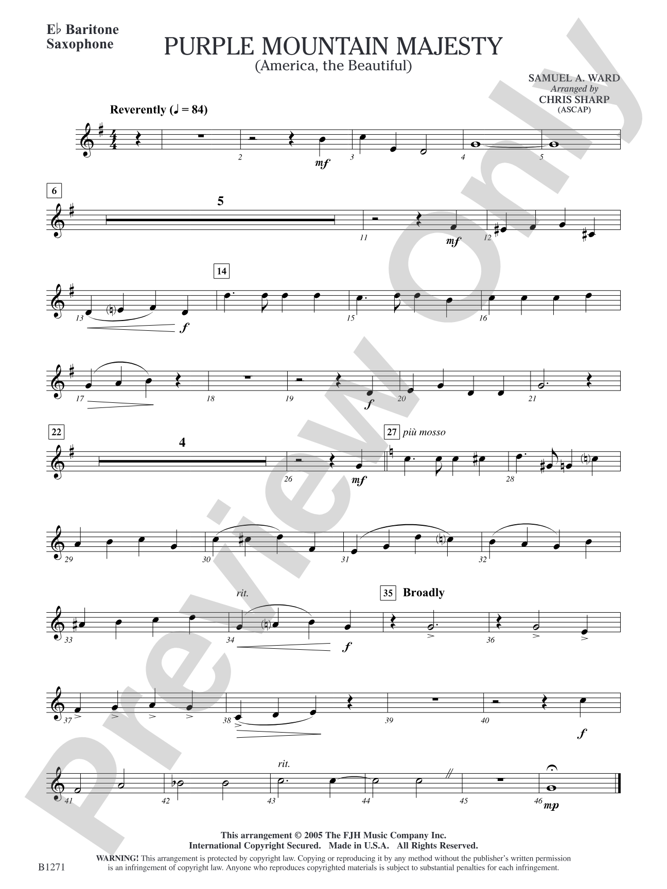 Purple Mountain Majesty (America, The Beautiful): E-flat Baritone Saxophone