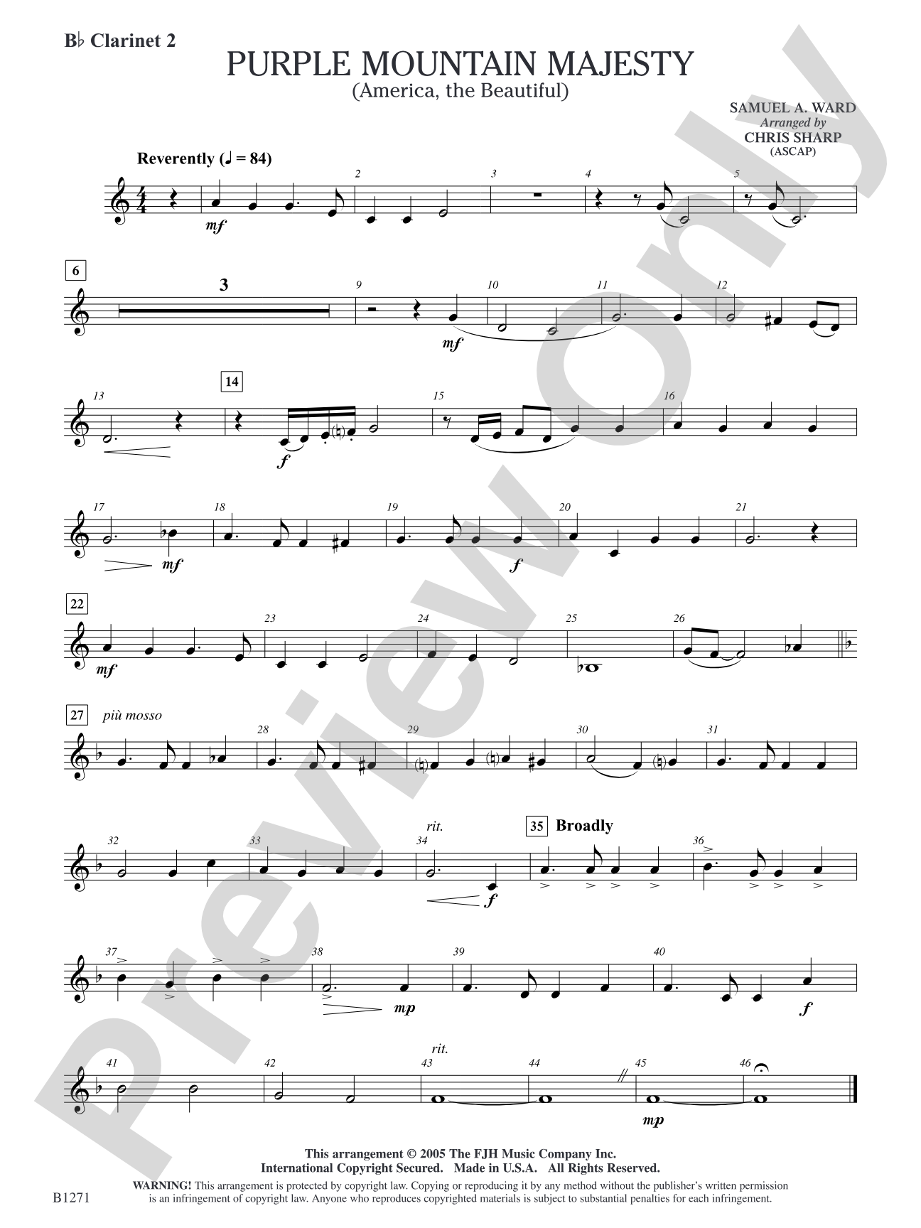 Purple Mountain Majesty (America, The Beautiful): B-flat Clarinet 2