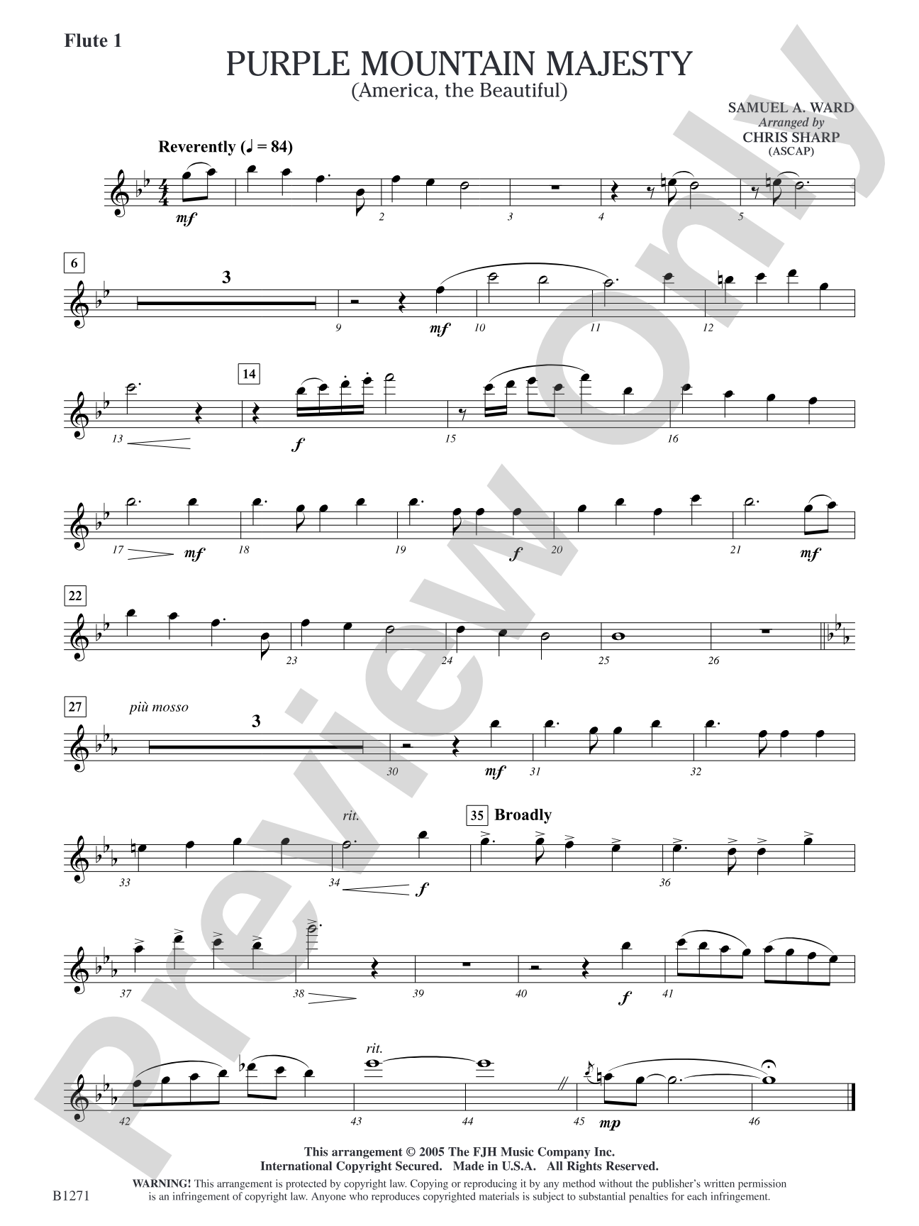 Purple Mountain Majesty (America, The Beautiful): Flute 1