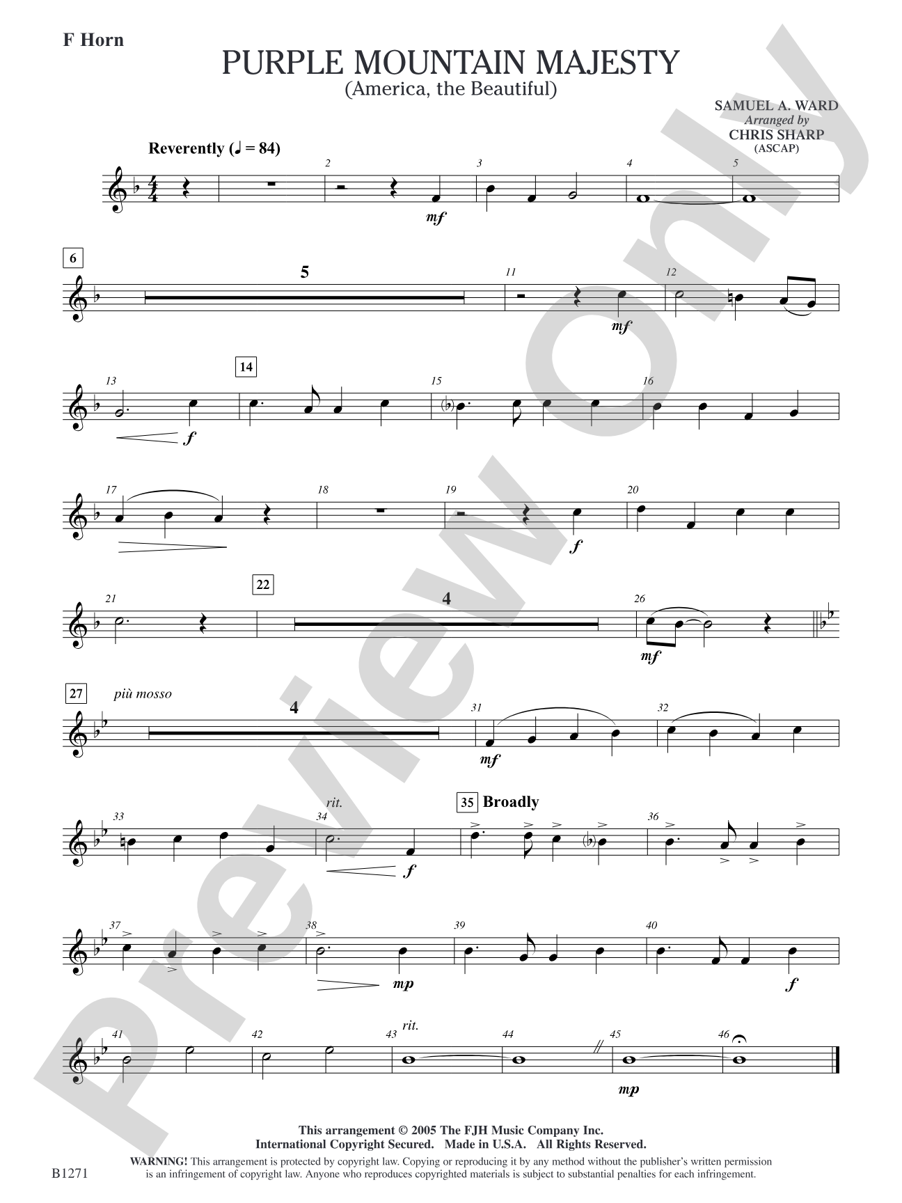 Purple Mountain Majesty (America, The Beautiful): F Horn