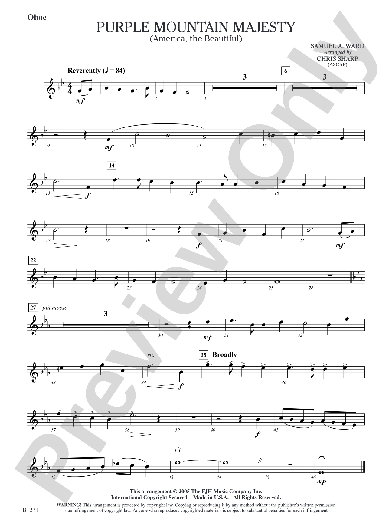 Purple Mountain Majesty (America, The Beautiful): Oboe