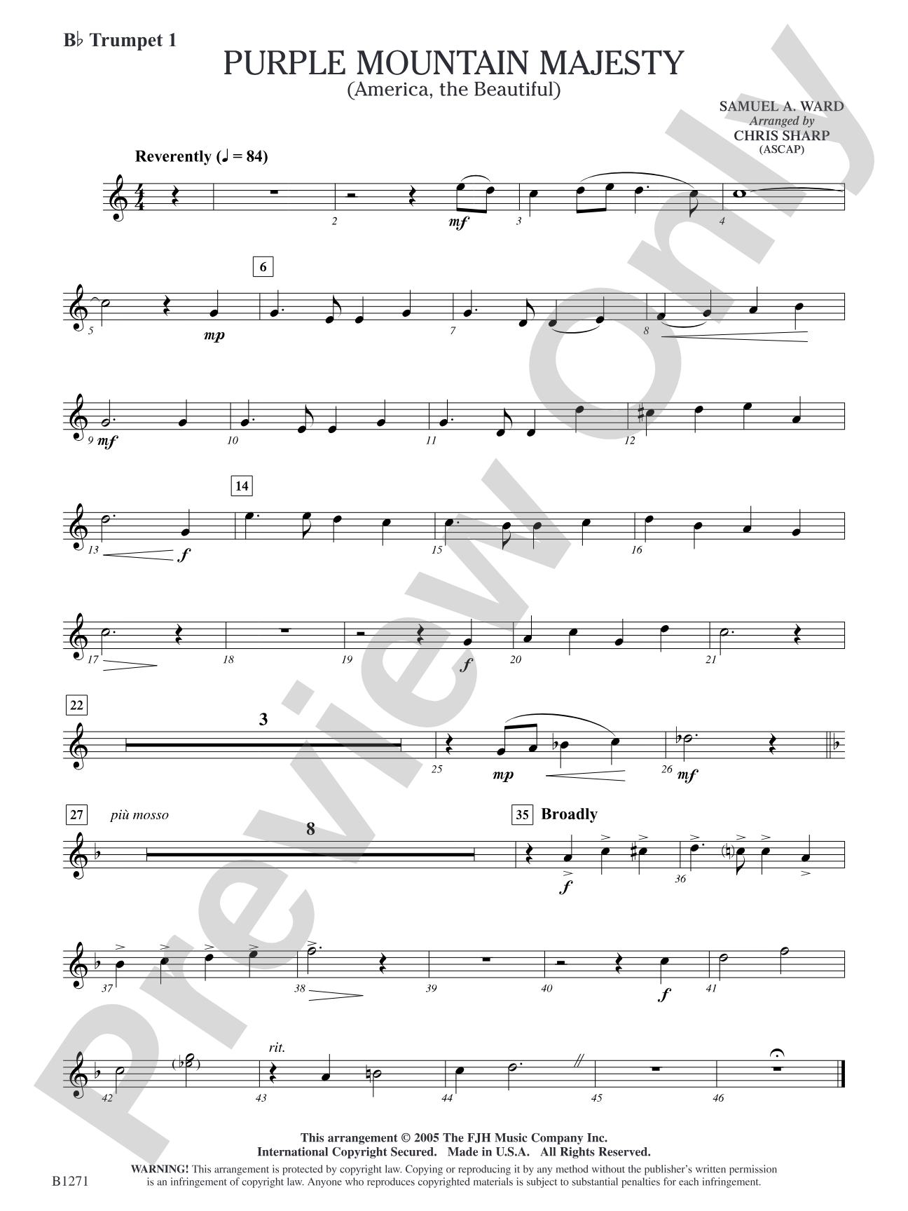 Purple Mountain Majesty (America, The Beautiful): B-flat Trumpet 1