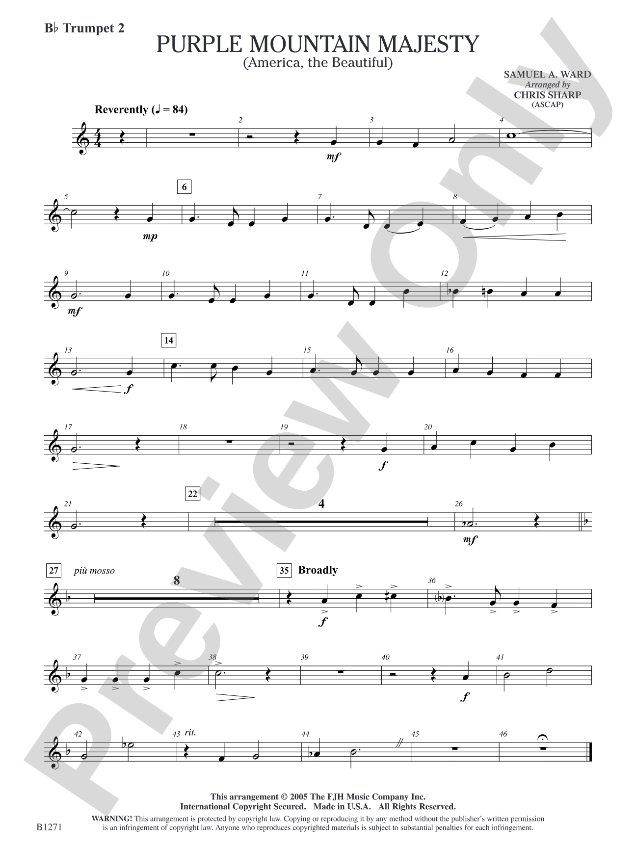 Purple Mountain Majesty (America, The Beautiful): B-flat Trumpet 2
