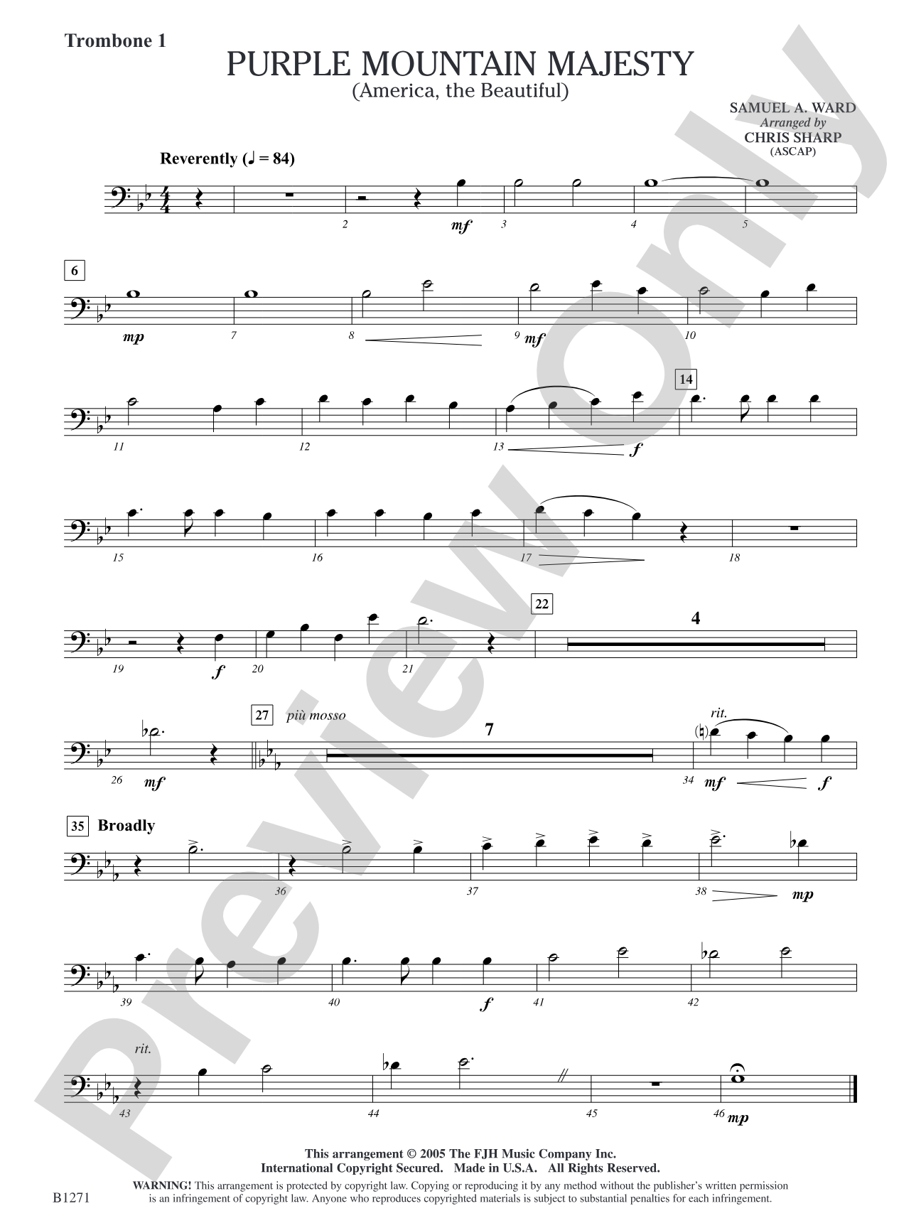 Purple Mountain Majesty (America, The Beautiful): Trombone 1