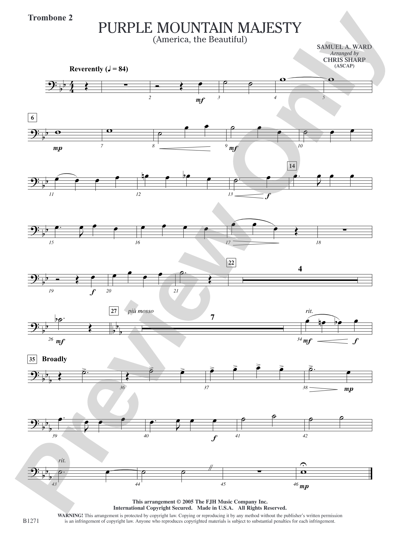 Purple Mountain Majesty (America, The Beautiful): Trombone 2