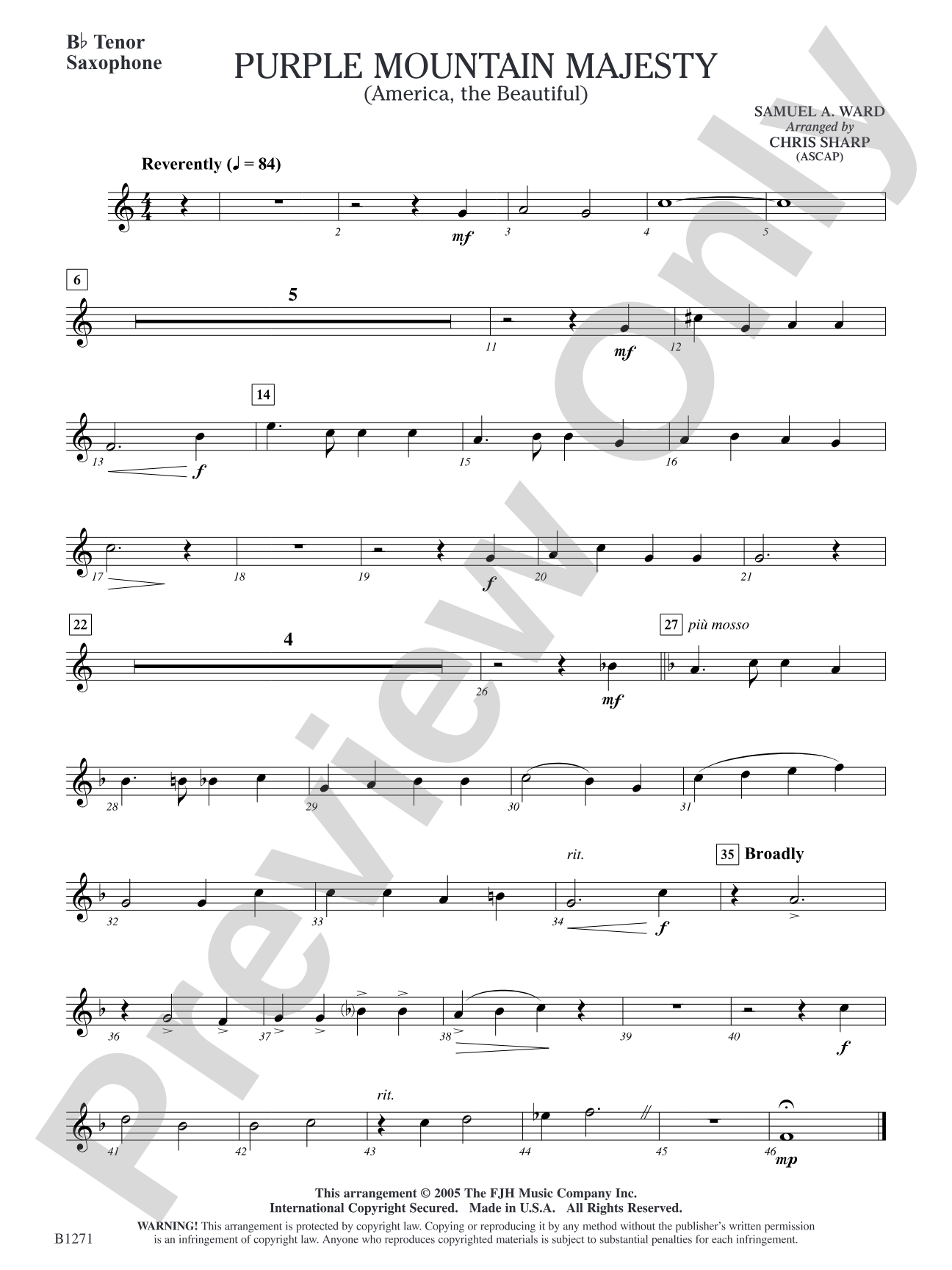 Purple Mountain Majesty (America, The Beautiful): B-flat Tenor Saxophone