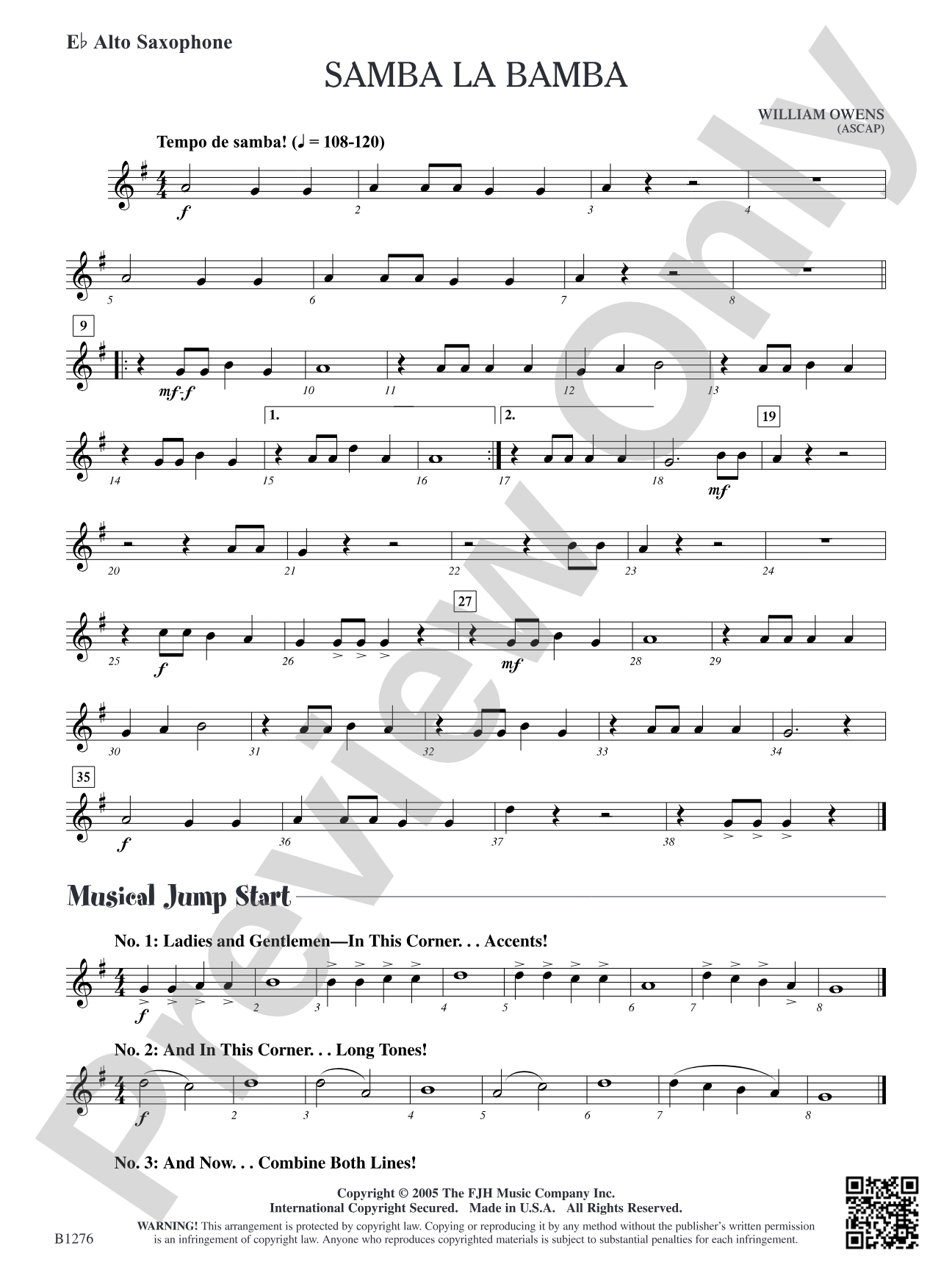 Samba La Bamba: E-flat Alto Saxophone