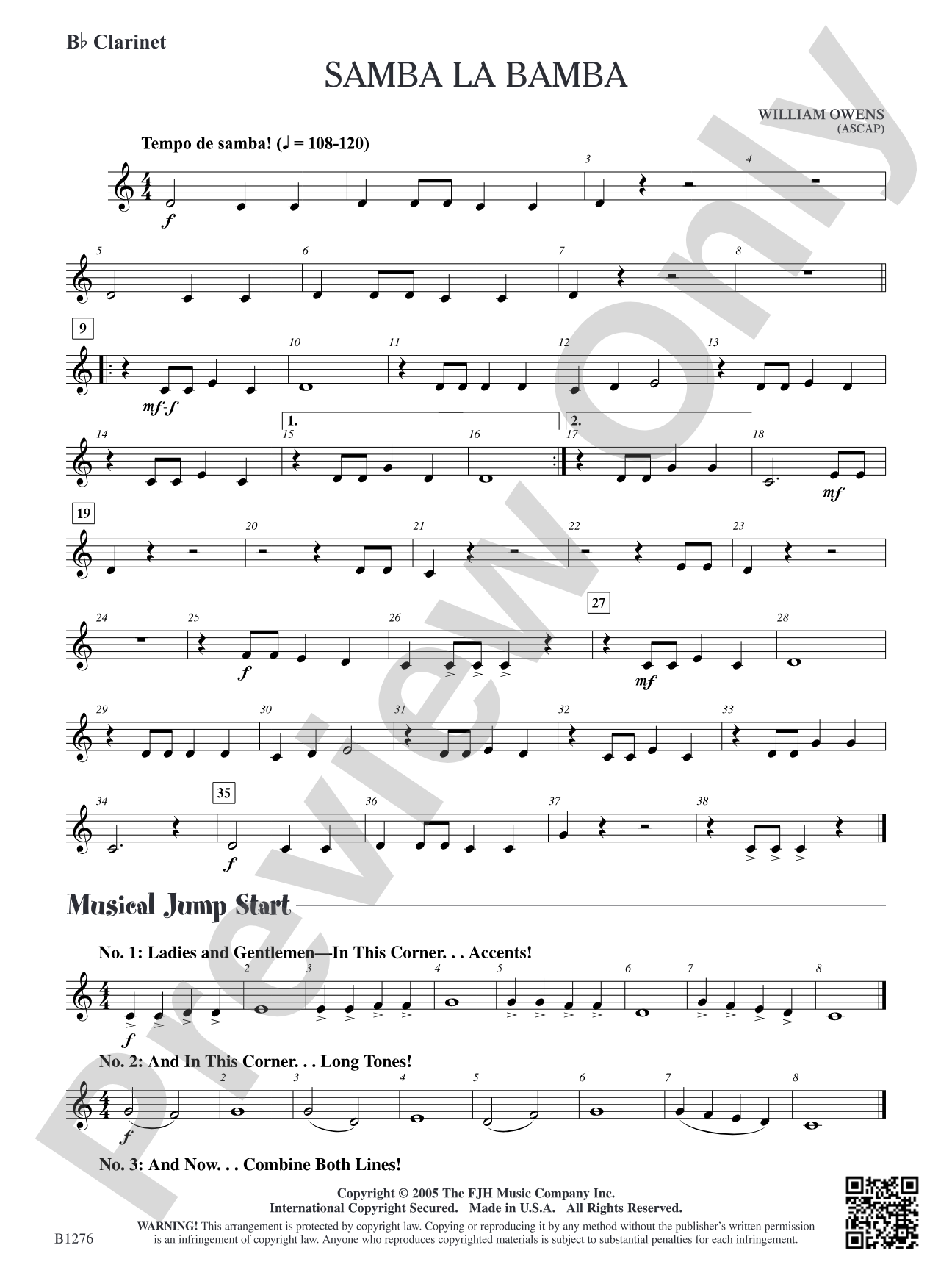 Samba La Bamba: B-flat Clarinet