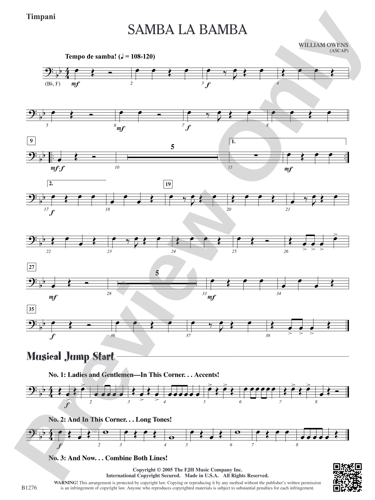 Samba La Bamba: Opt. Timpani