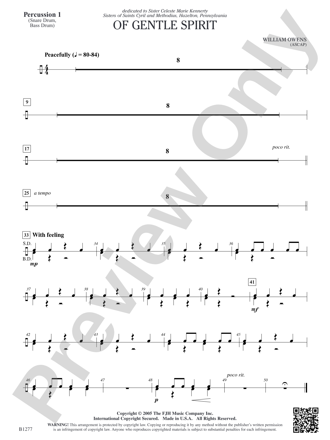 Of Gentle Spirit: Percussion 1