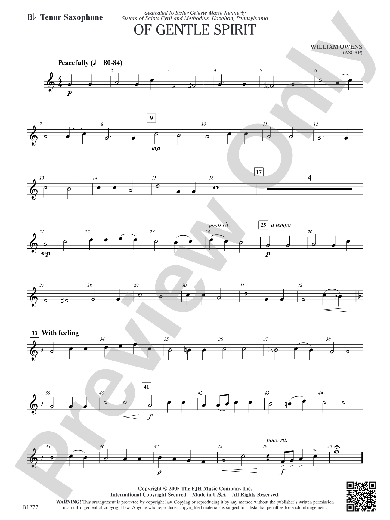 Of Gentle Spirit: B-flat Tenor Saxophone