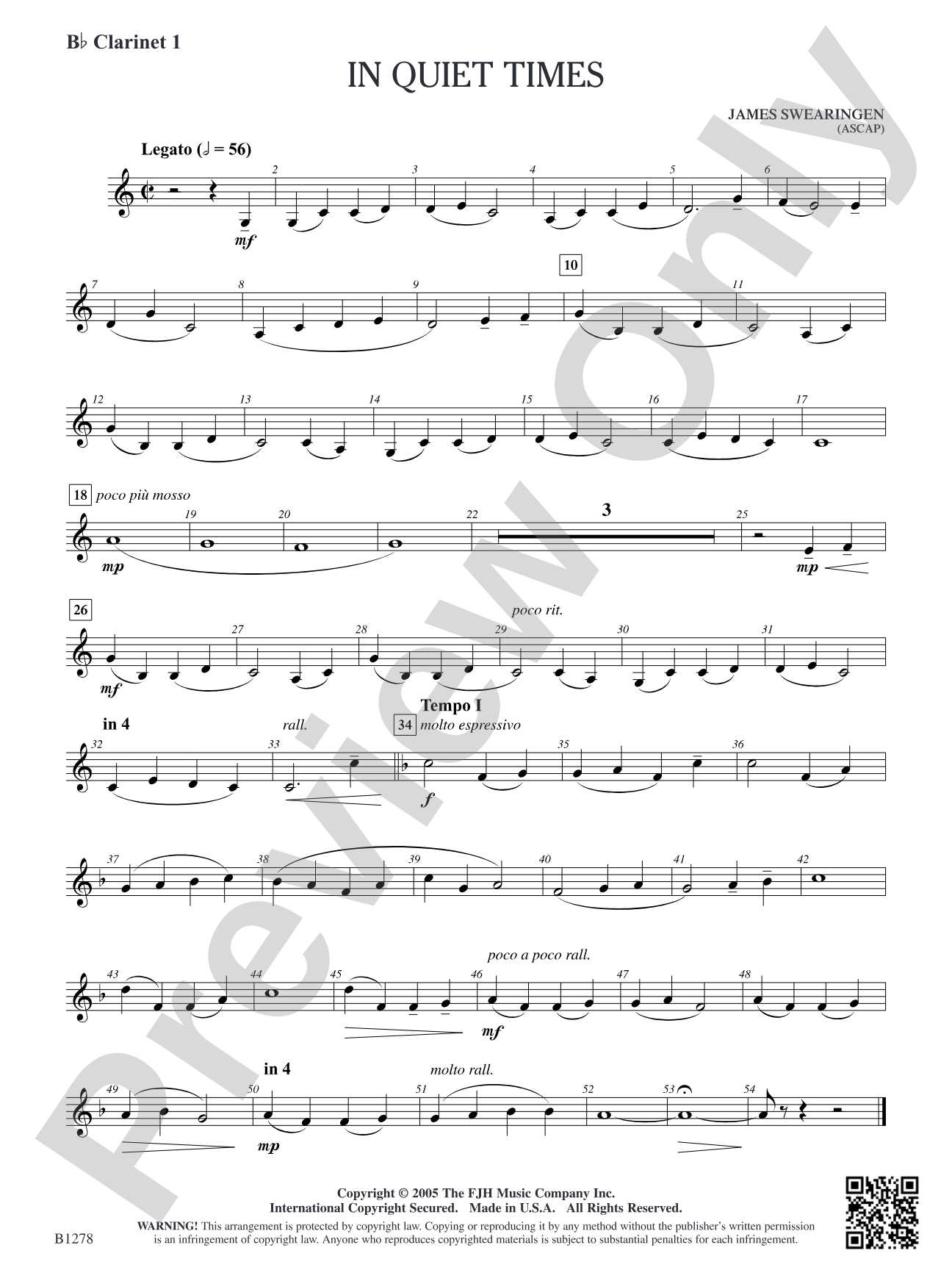 In Quiet Times: B-flat Clarinet 1