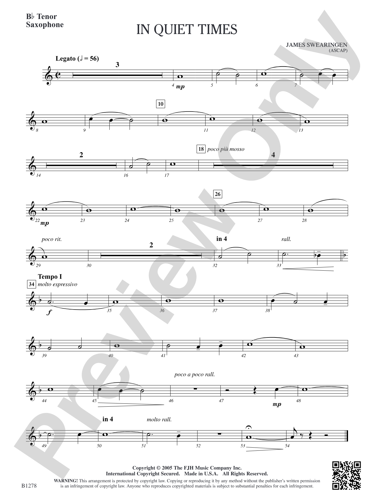 In Quiet Times: B-flat Tenor Saxophone