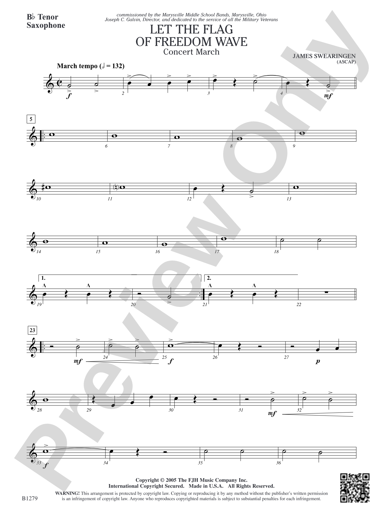 Let the Flag of Freedom Wave: B-flat Tenor Saxophone