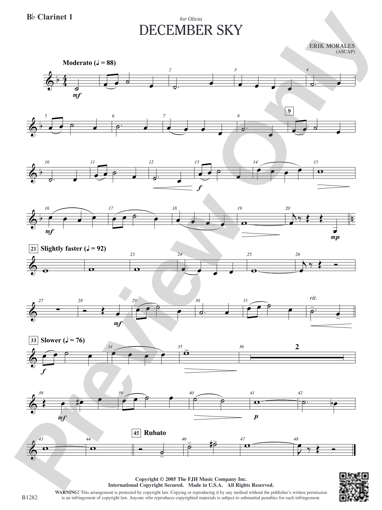 December Sky: B-flat Clarinet 1