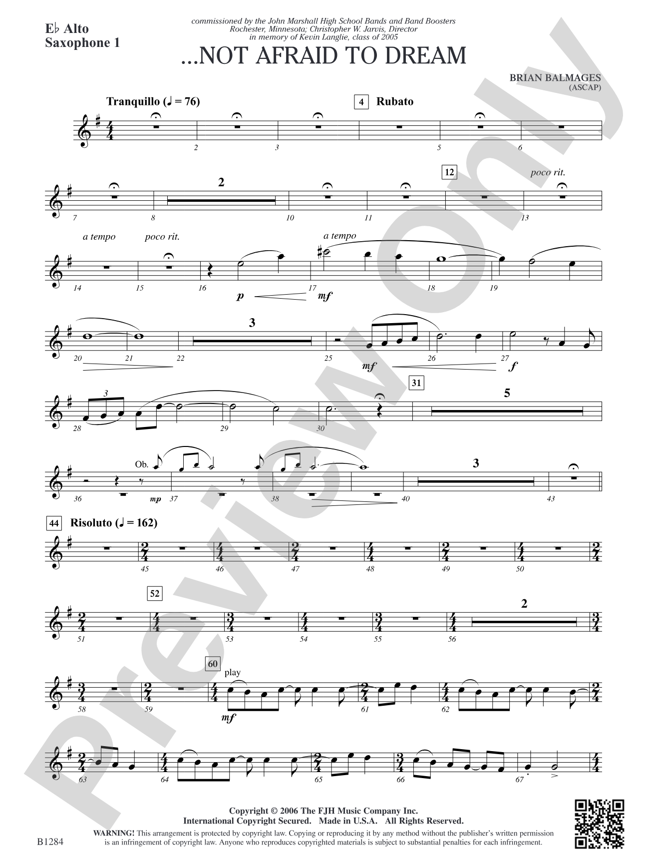 ...Not Afraid to Dream: E-flat Alto Saxophone 1