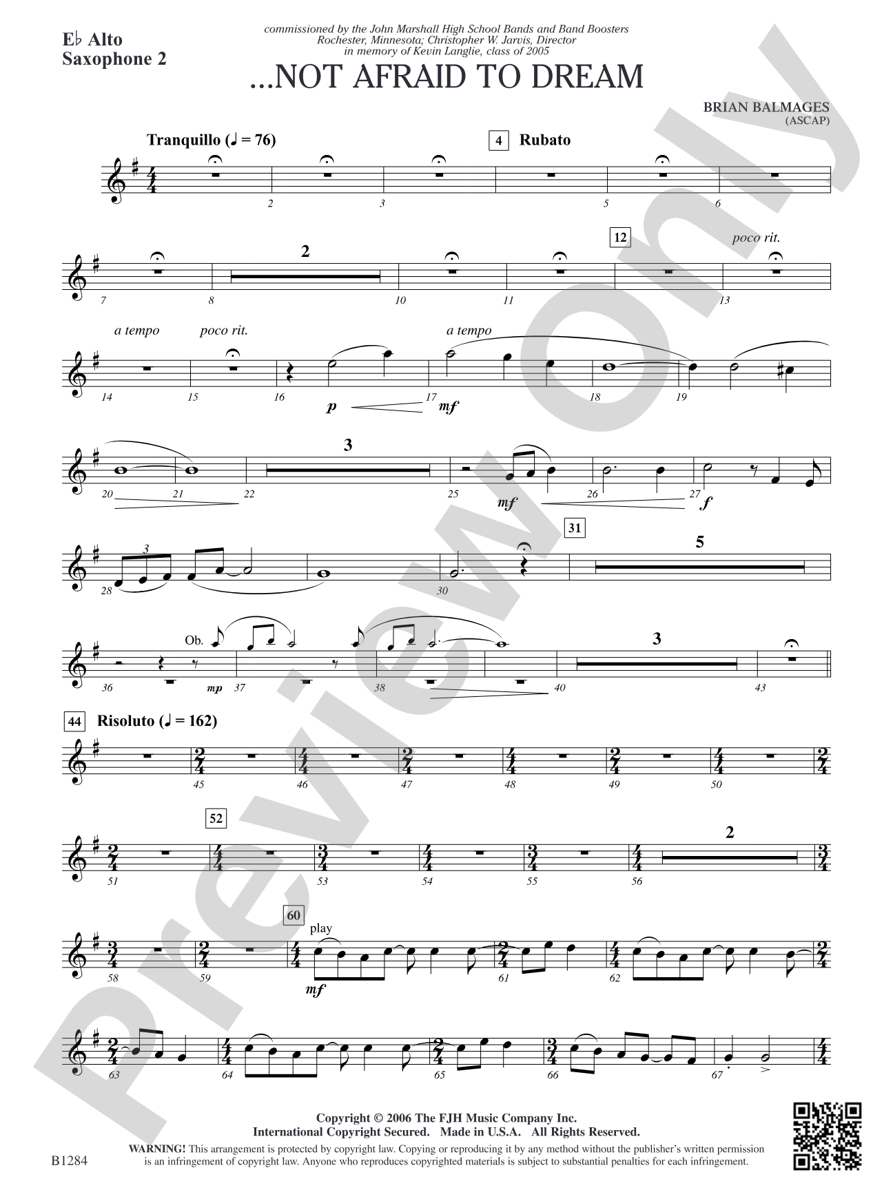...Not Afraid to Dream: E-flat Alto Saxophone 2