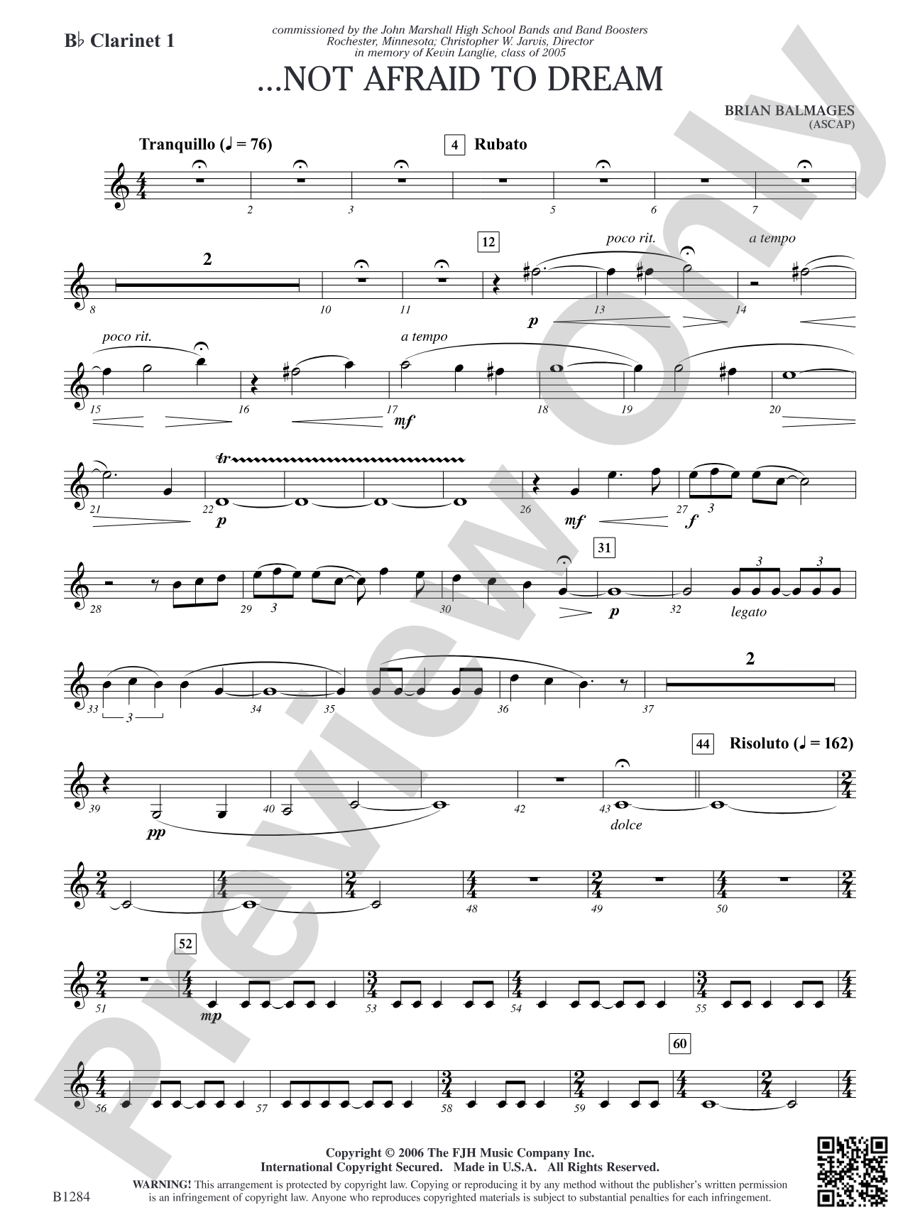 ...Not Afraid to Dream: B-flat Clarinet 1