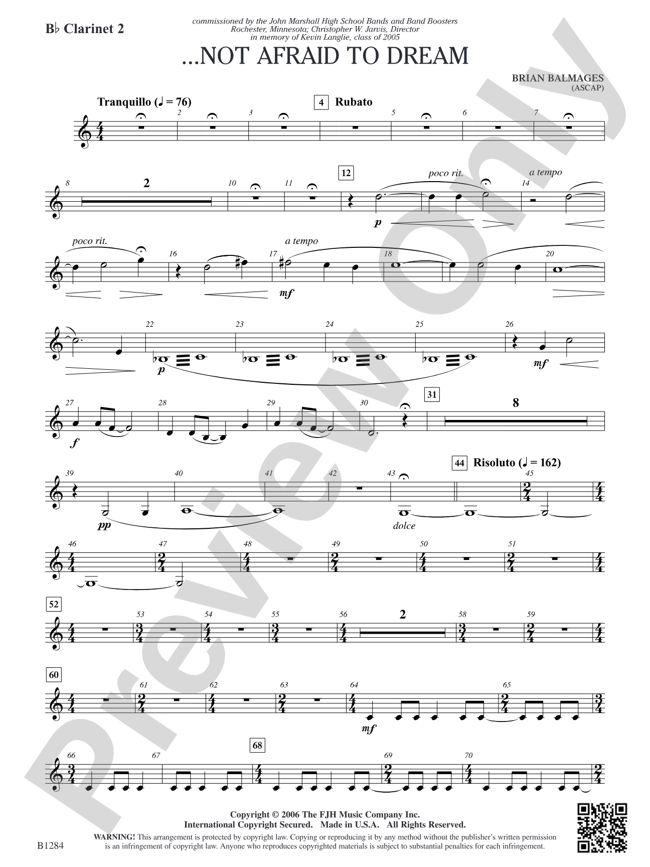 ...Not Afraid to Dream: B-flat Clarinet 2