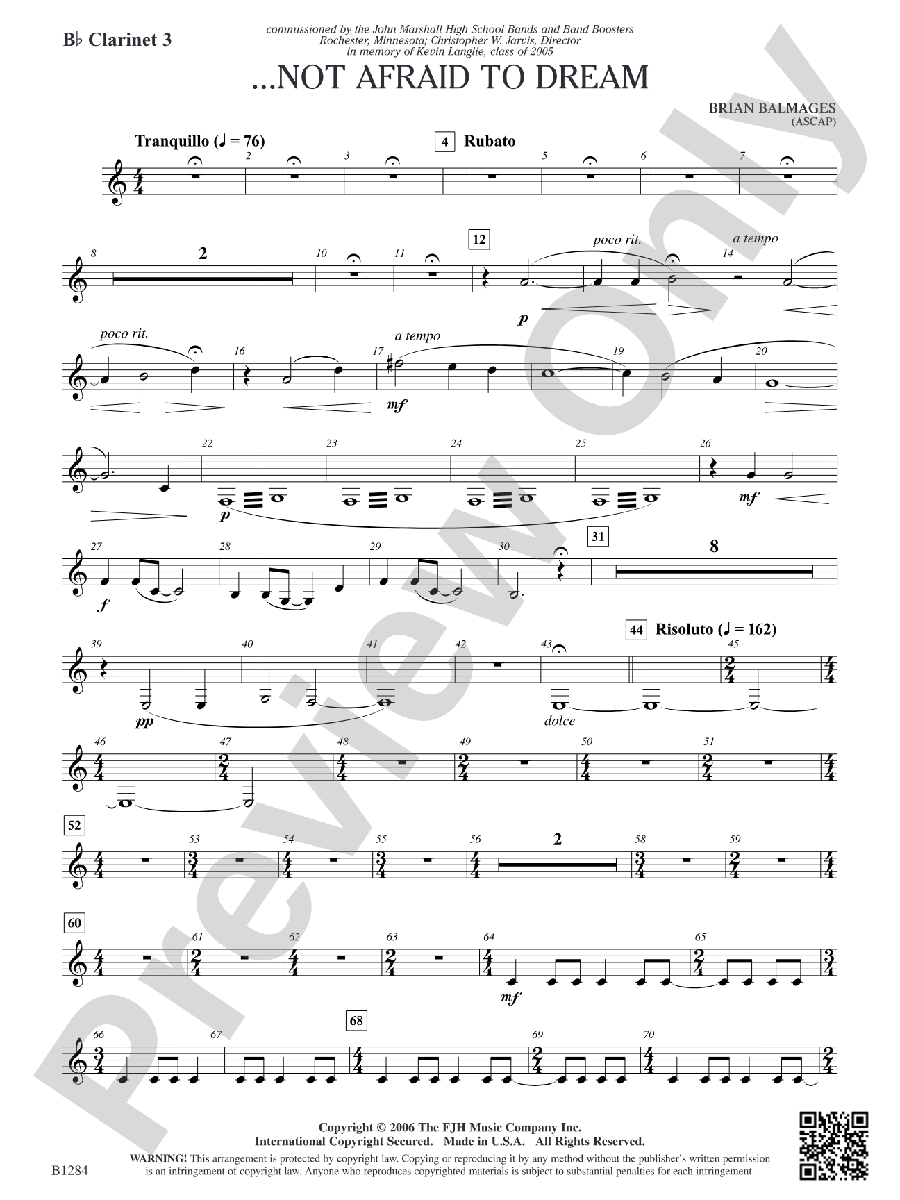 ...Not Afraid to Dream: B-flat Clarinet 3