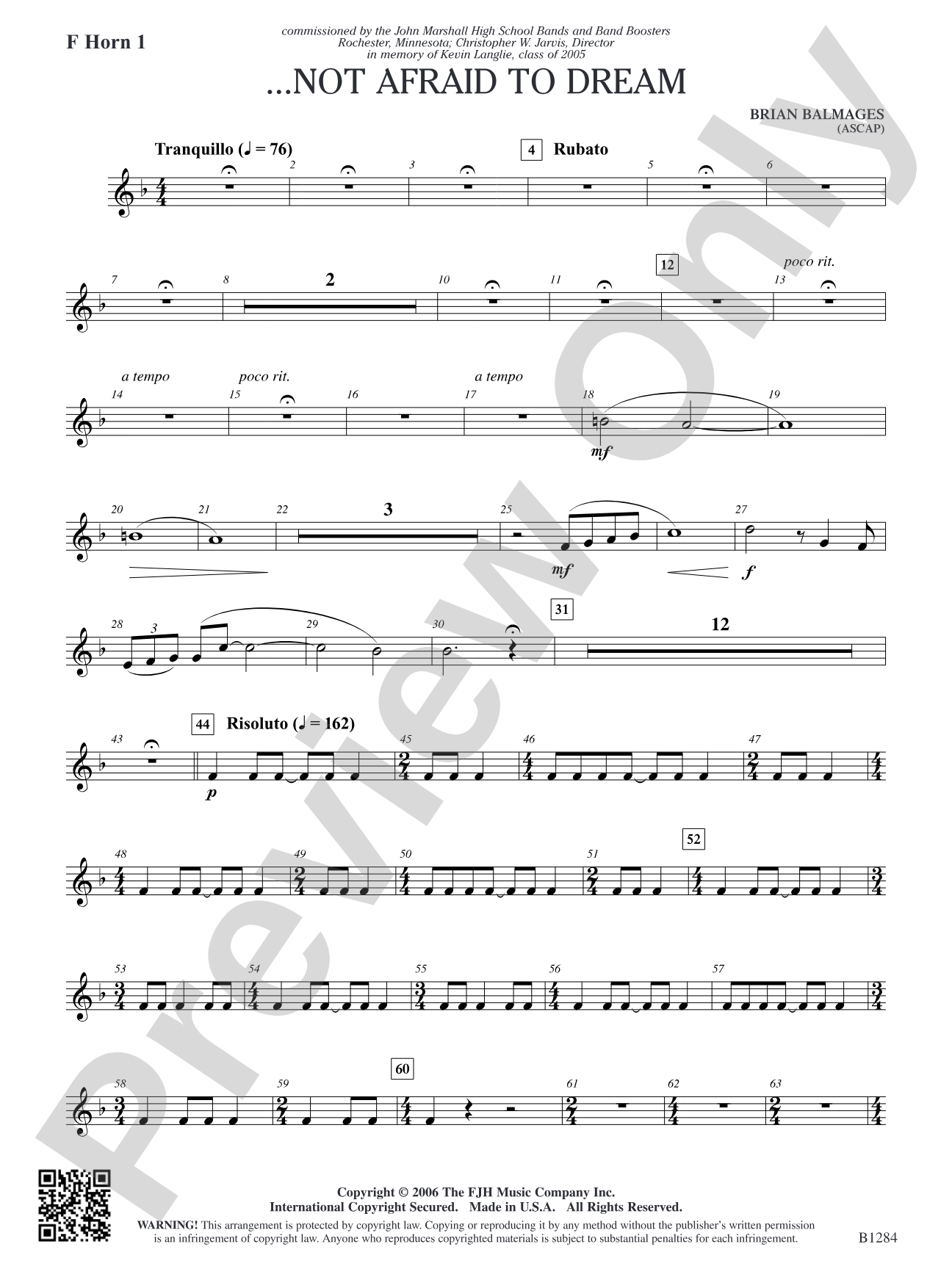 ...Not Afraid to Dream: F Horn 1