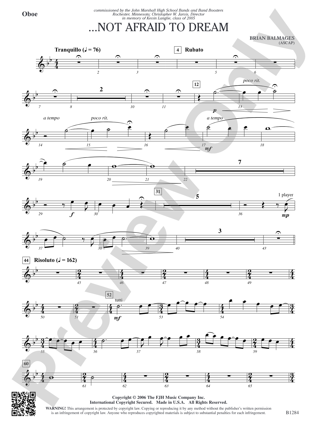 ...Not Afraid to Dream: Oboe