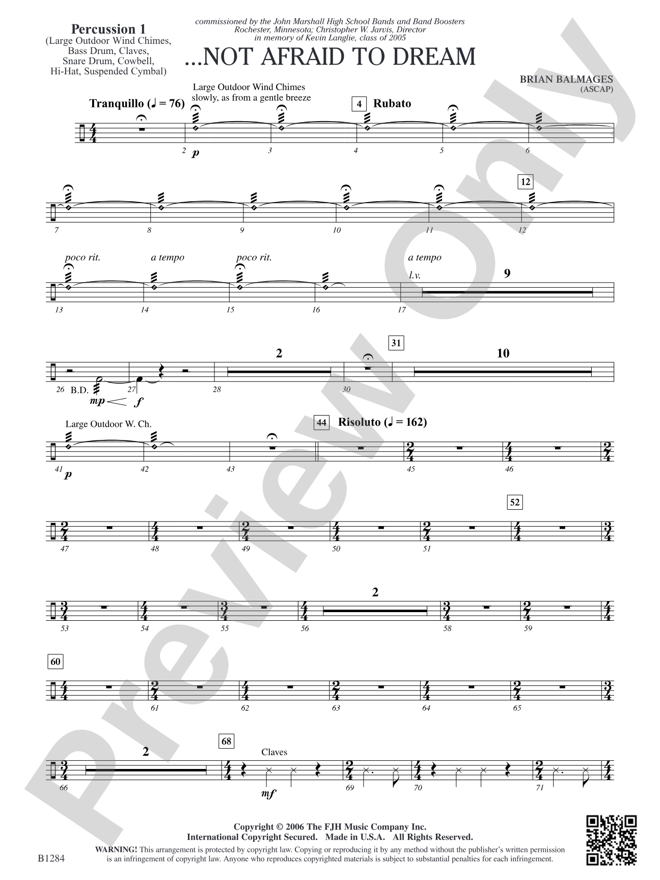 ...Not Afraid to Dream: Percussion 1