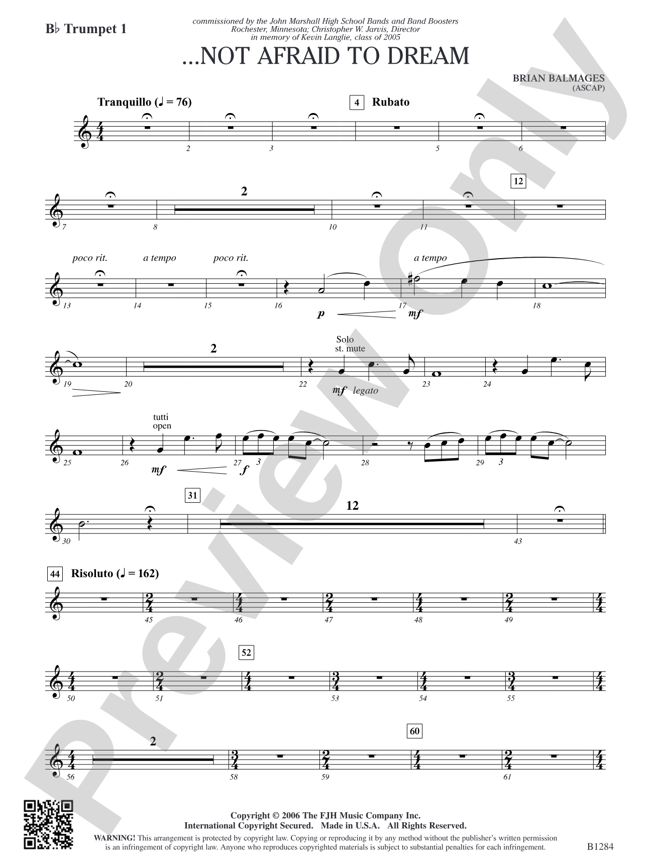 ...Not Afraid to Dream: B-flat Trumpet 1