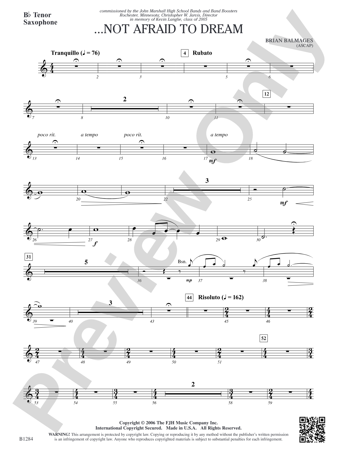 ...Not Afraid to Dream: B-flat Tenor Saxophone