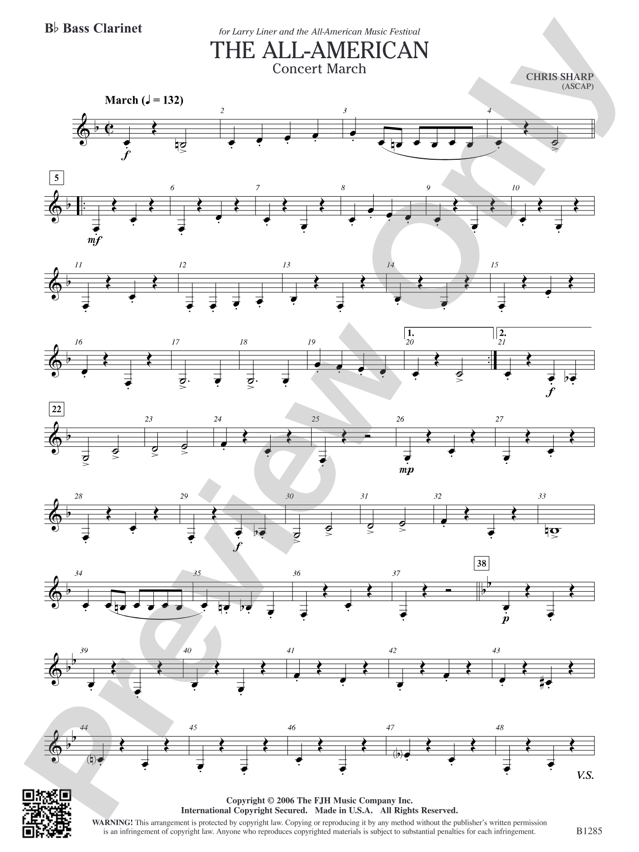 The All-American (Concert March): B-flat Bass Clarinet