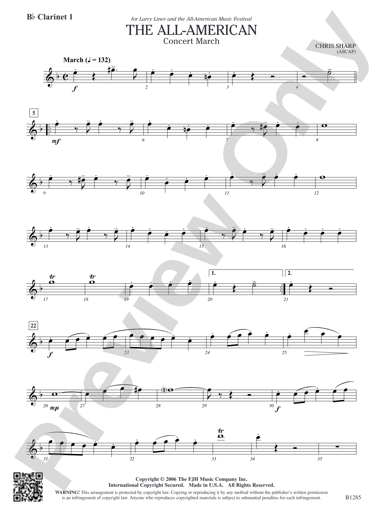 The All-American (Concert March): B-flat Clarinet 1