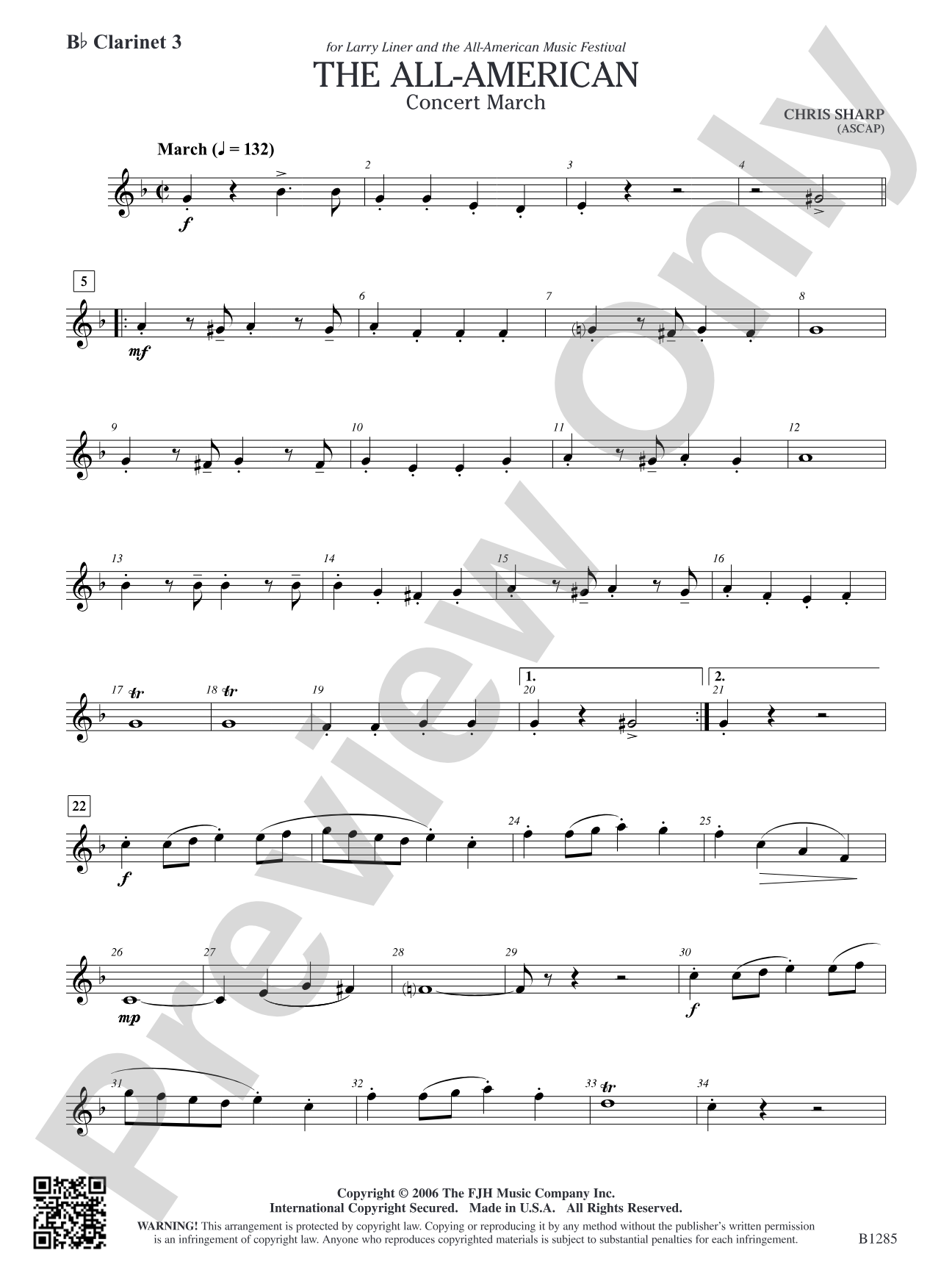The All-American (Concert March): B-flat Clarinet 3