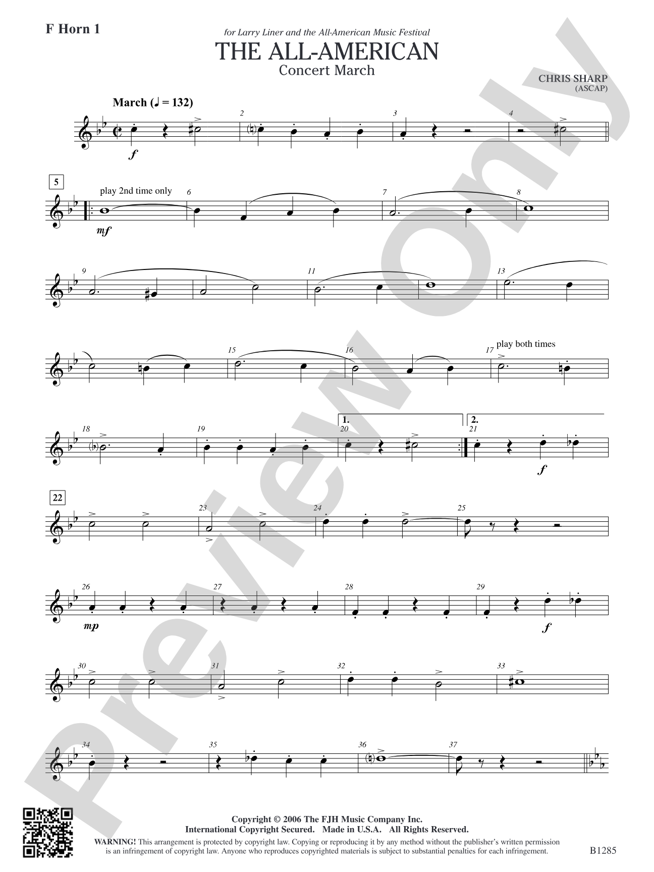 The All-American (Concert March): F Horn 1