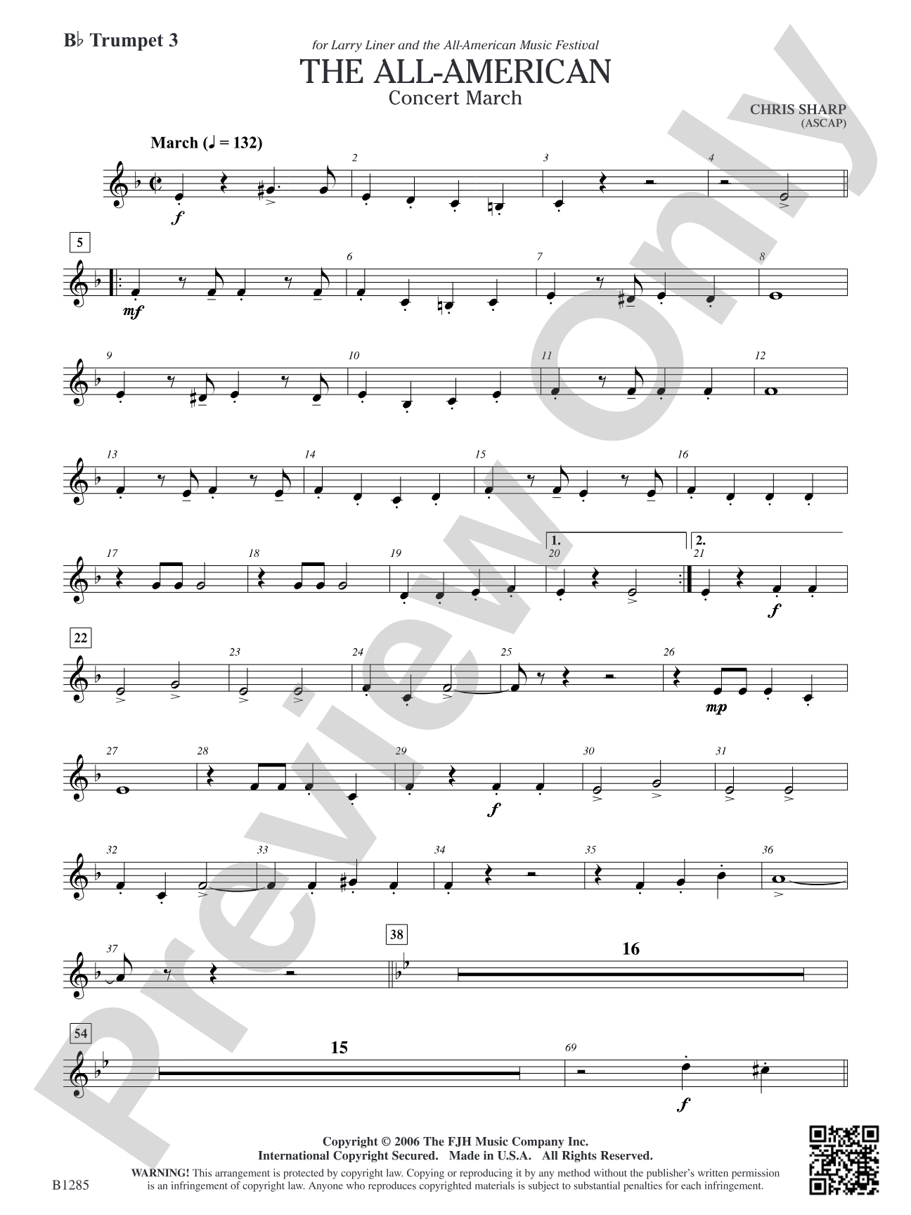 The All-American (Concert March): B-flat Trumpet 3