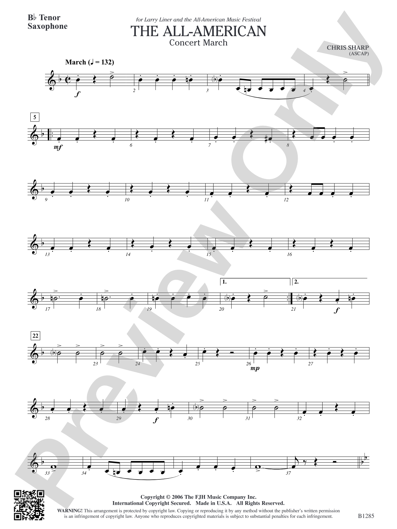 The All-American (Concert March): B-flat Tenor Saxophone