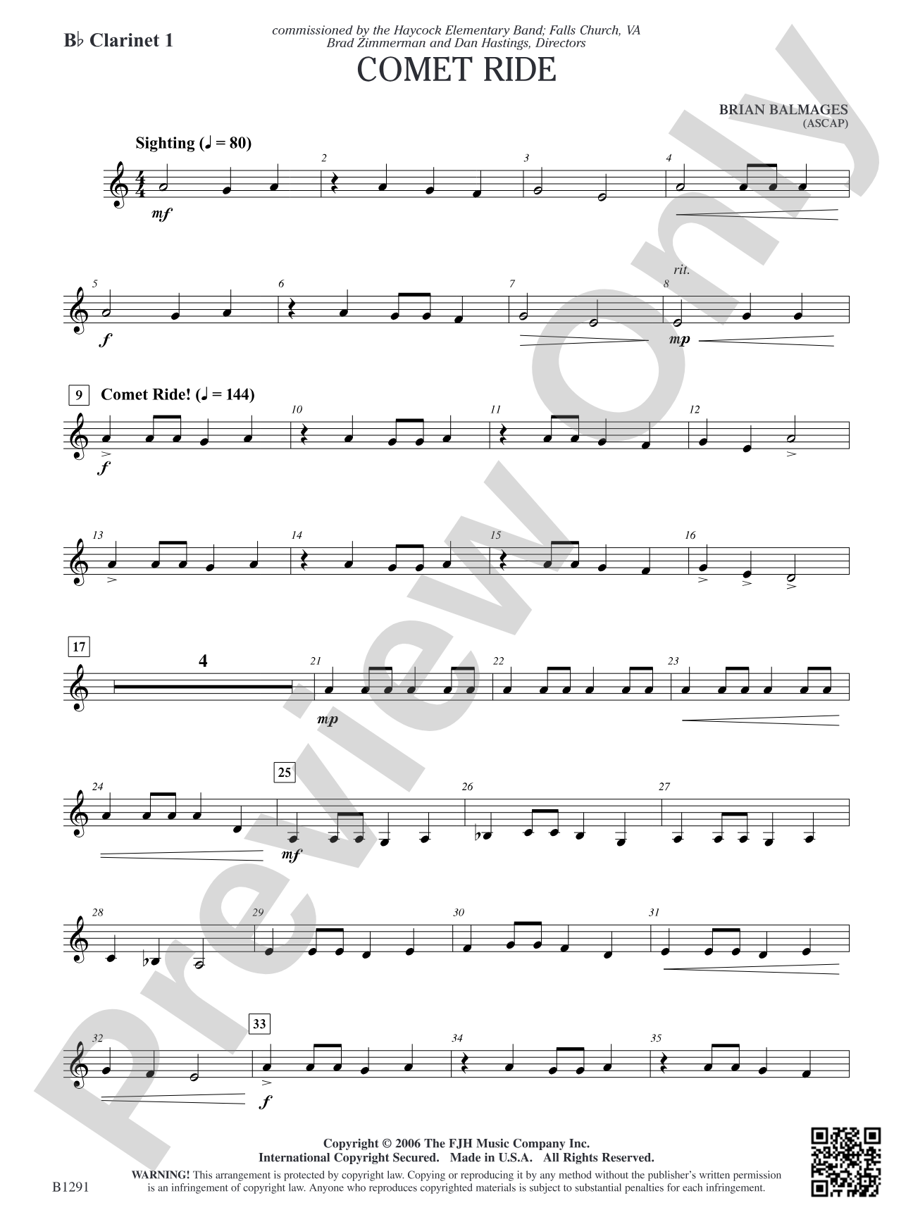 Comet Ride: B-flat Clarinet 1