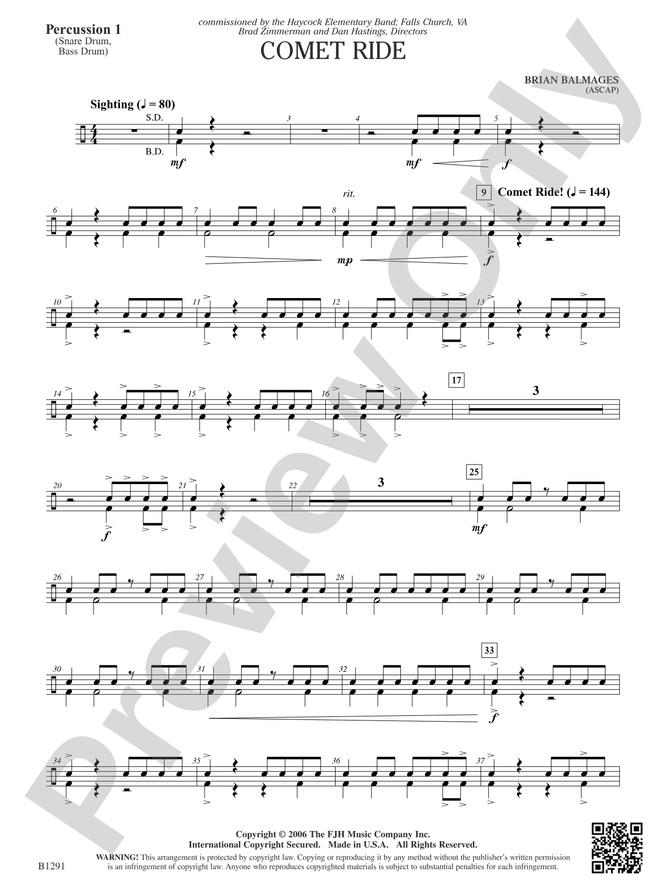 Comet Ride: Percussion 1
