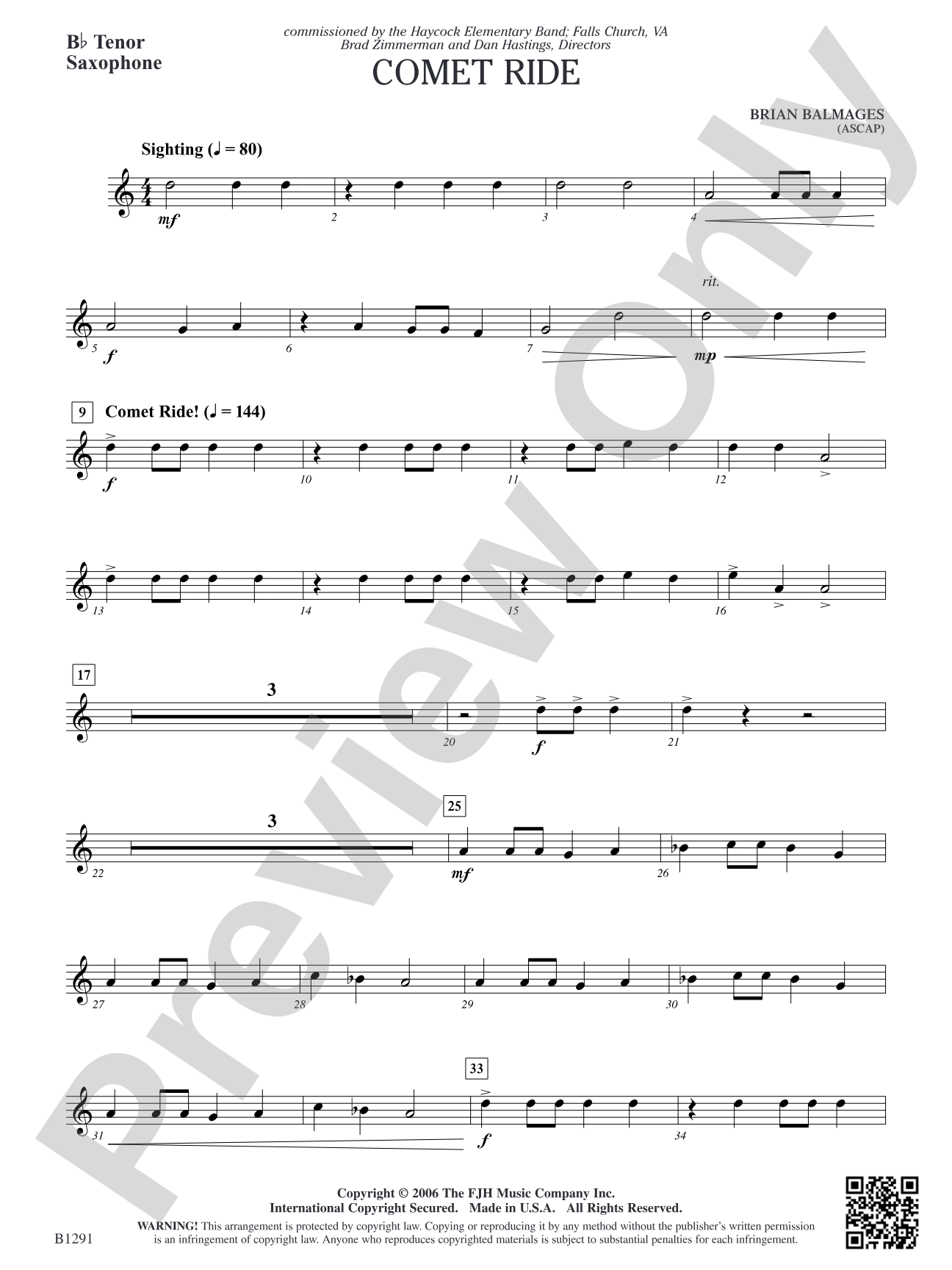 Comet Ride: B-flat Tenor Saxophone