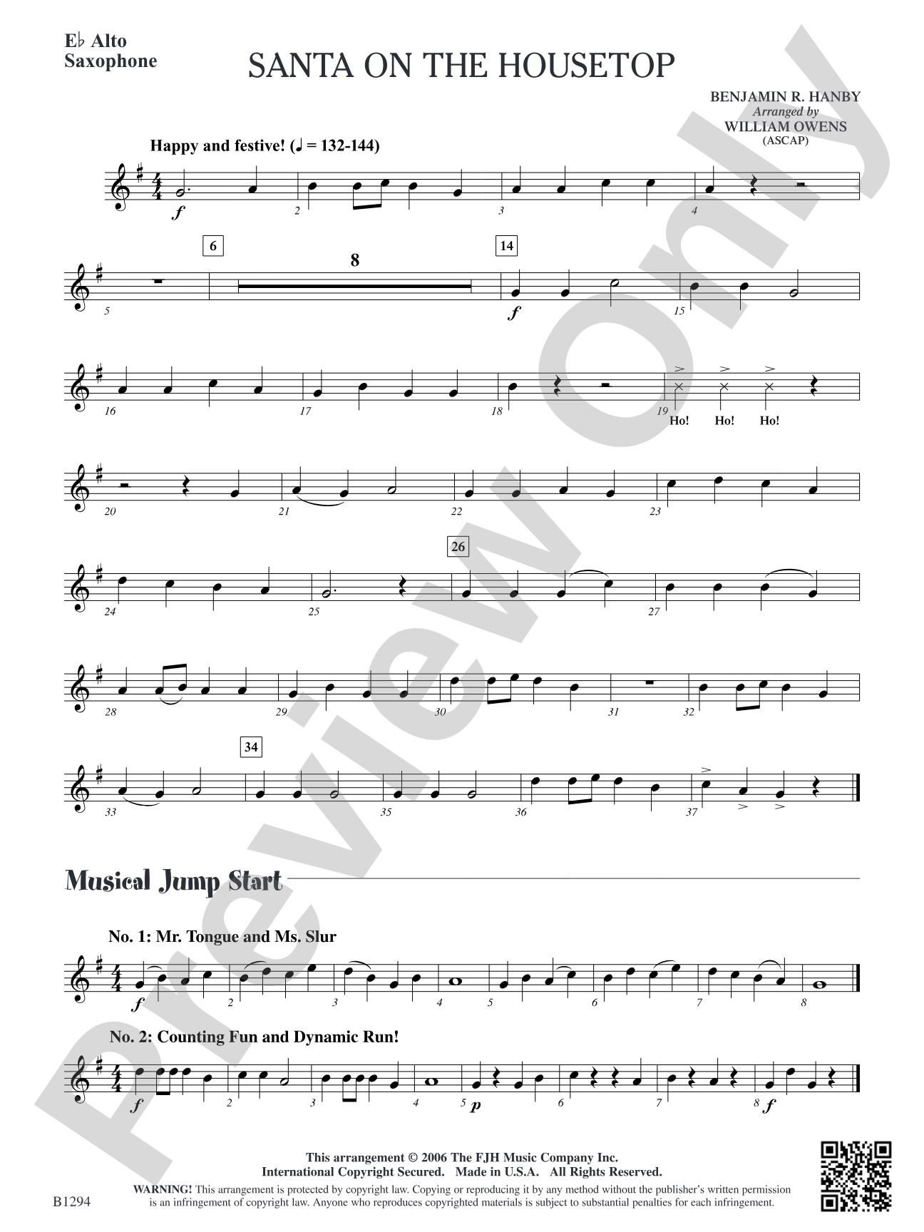 Santa on the Housetop: E-flat Alto Saxophone