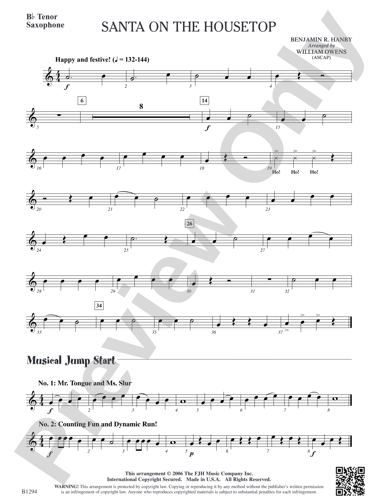 Santa on the Housetop: B-flat Tenor Saxophone