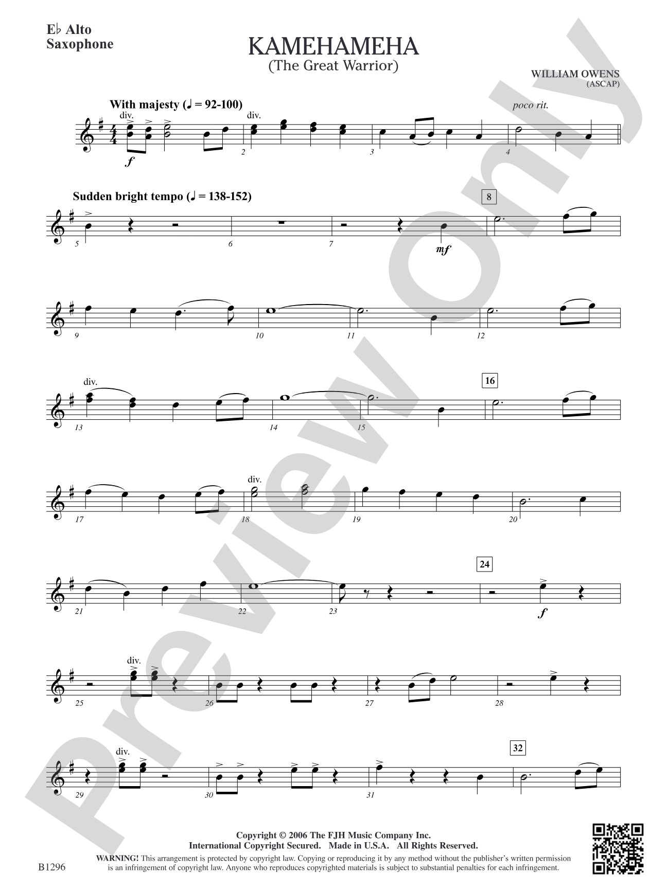Kamehameha (The Great Warrior): E-flat Alto Saxophone