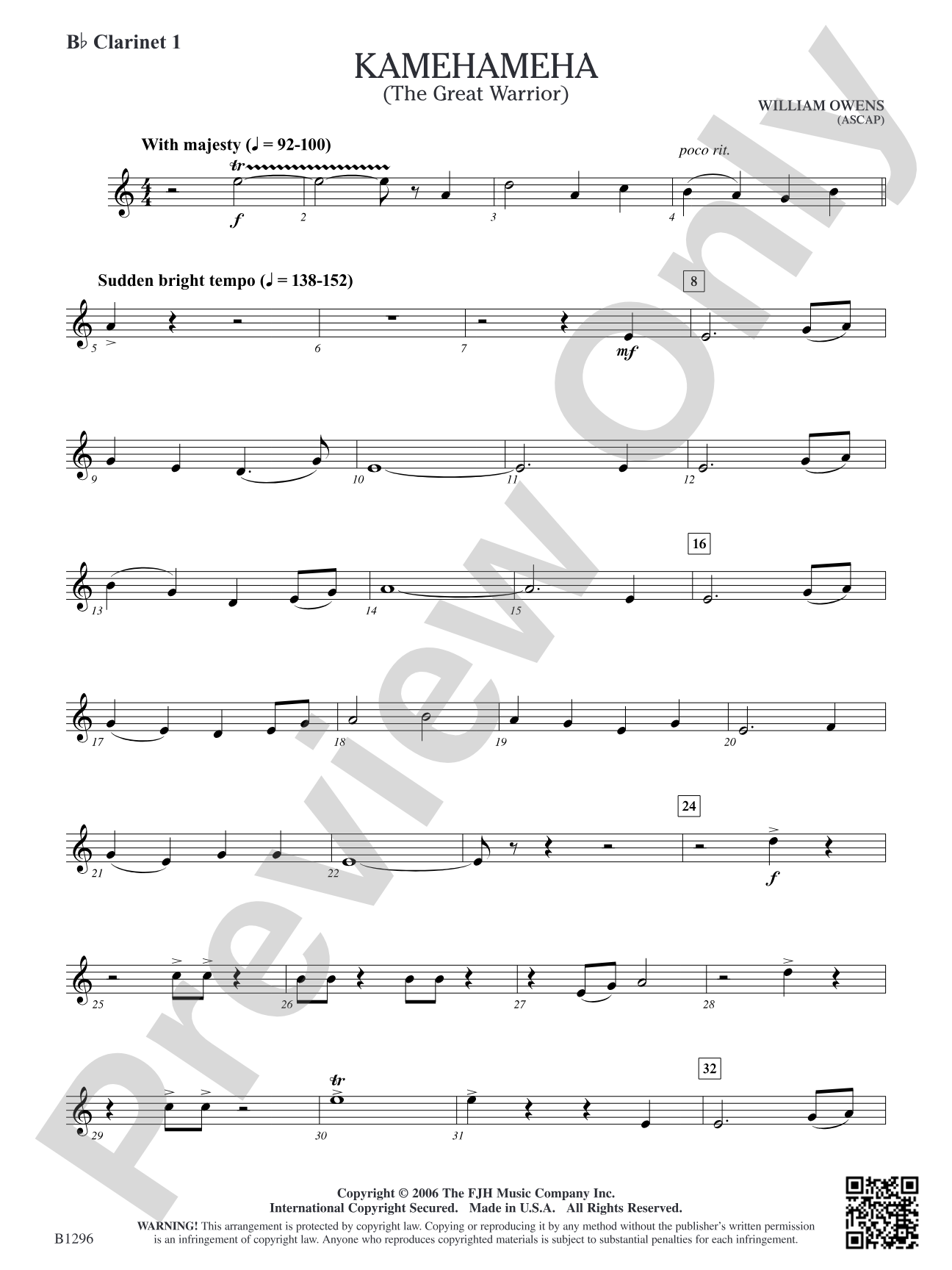 Kamehameha (The Great Warrior): B-flat Clarinet 1