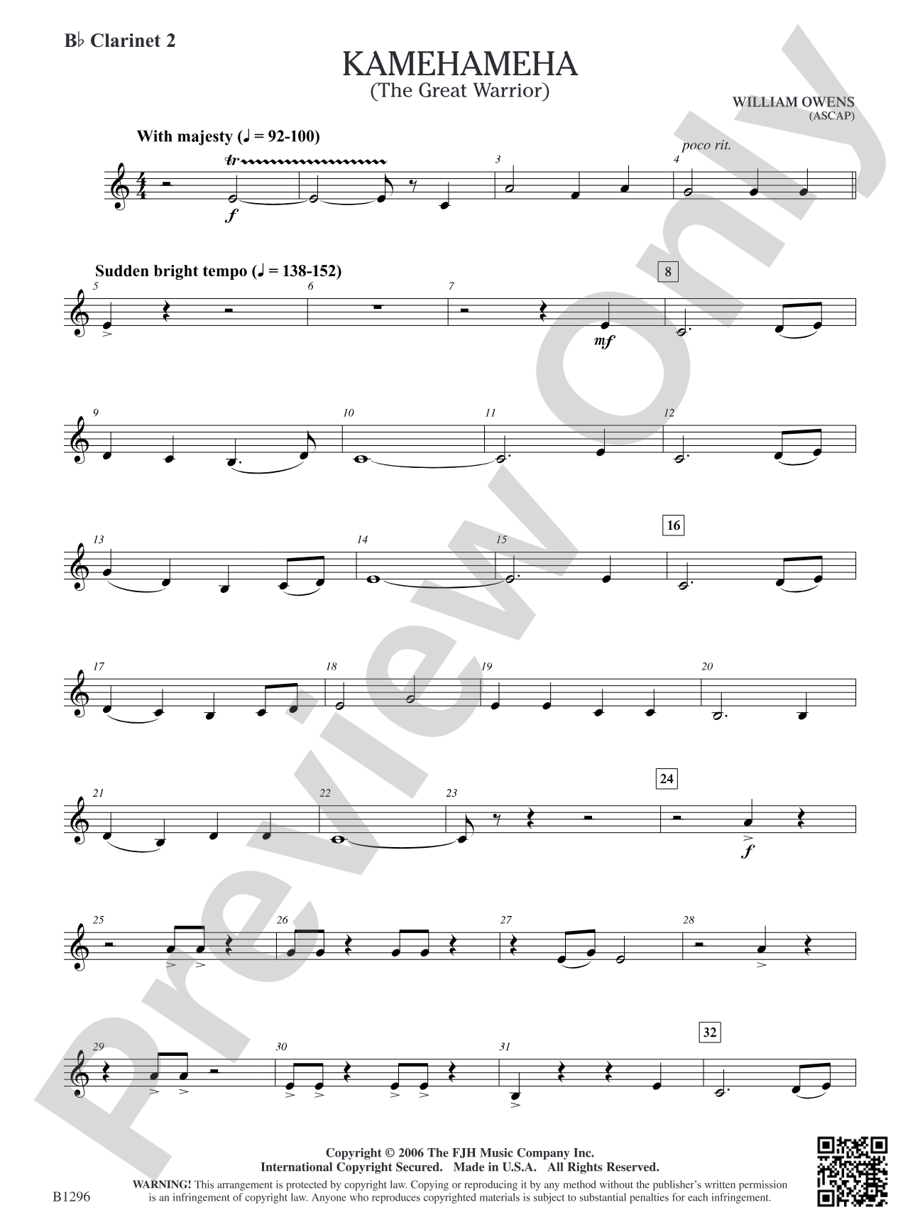 Kamehameha (The Great Warrior): B-flat Clarinet 2