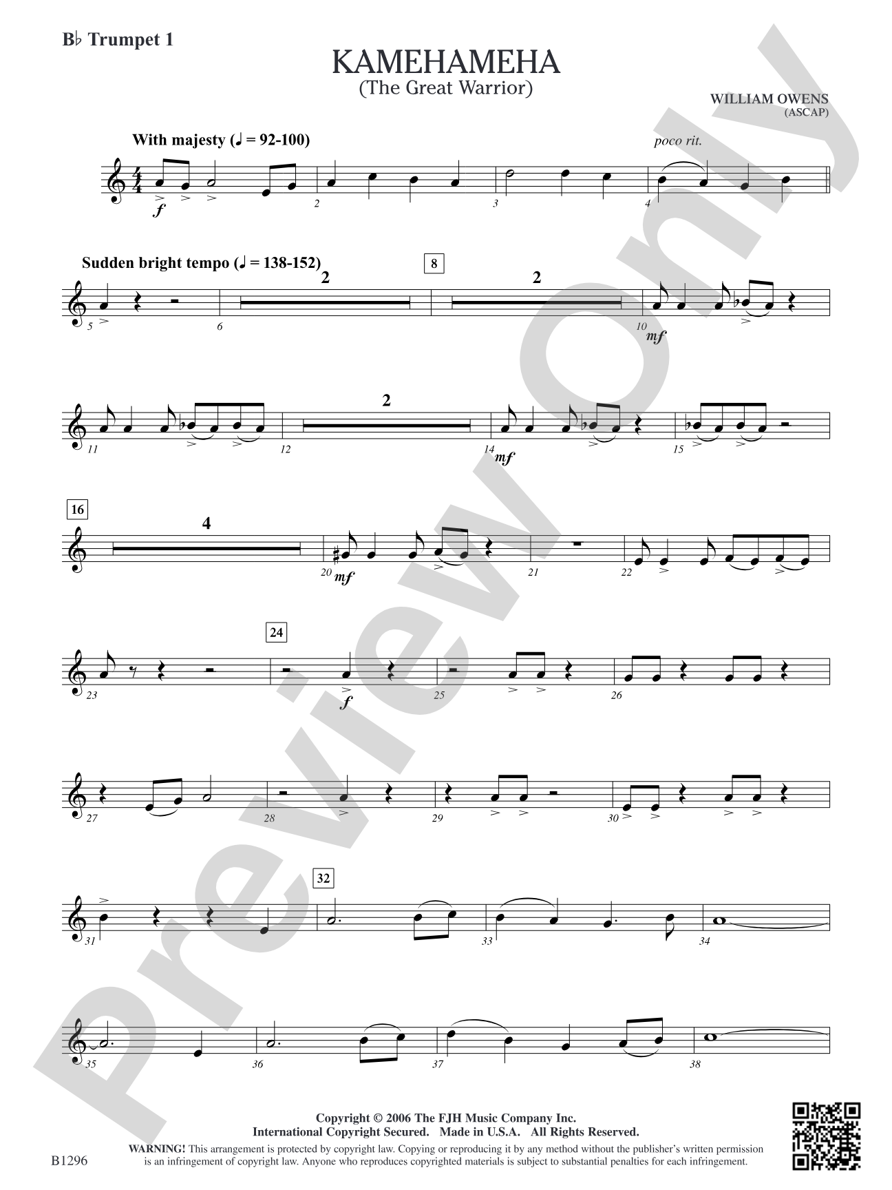Kamehameha (The Great Warrior): B-flat Trumpet 1