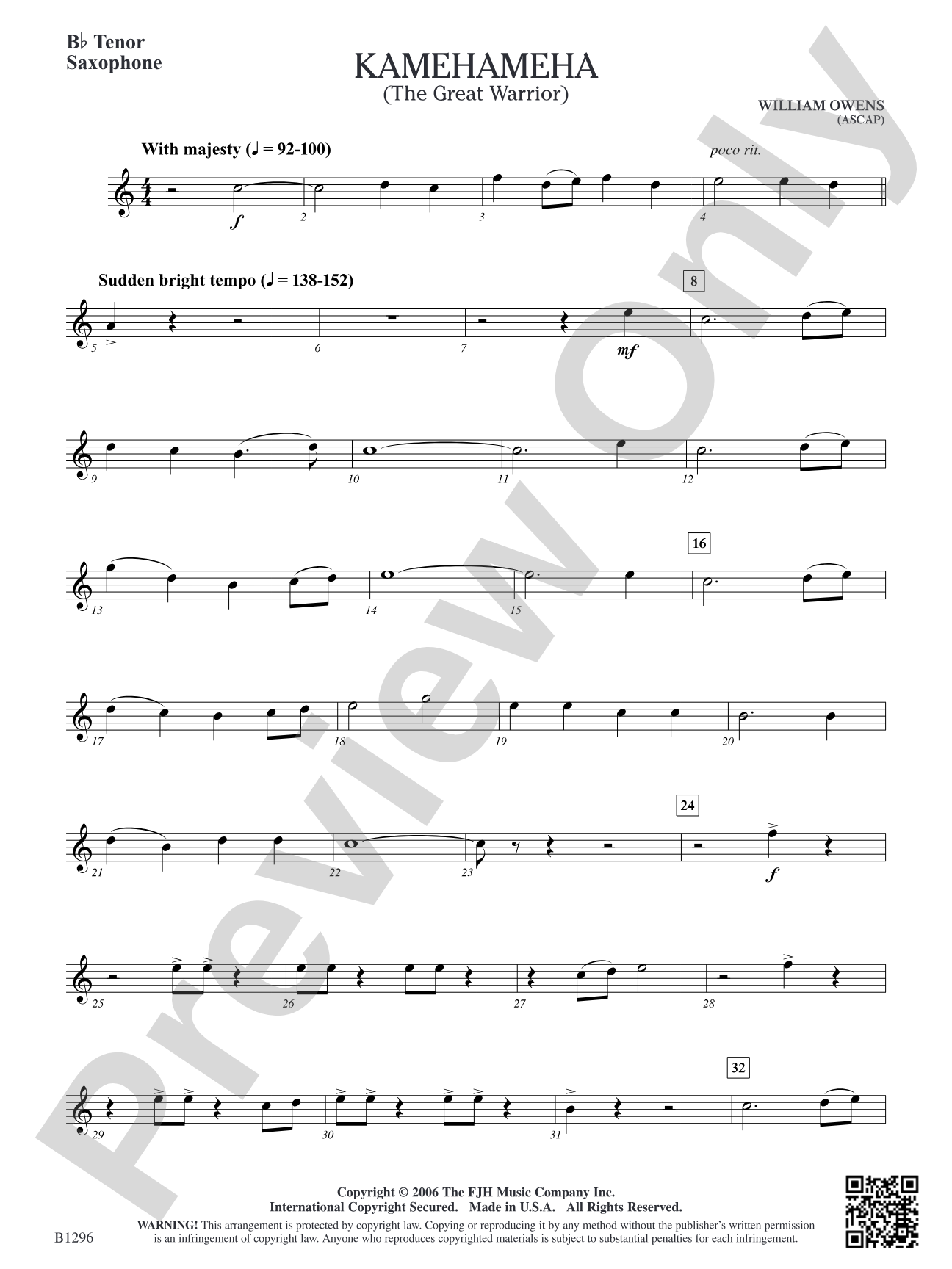 Kamehameha (The Great Warrior): B-flat Tenor Saxophone